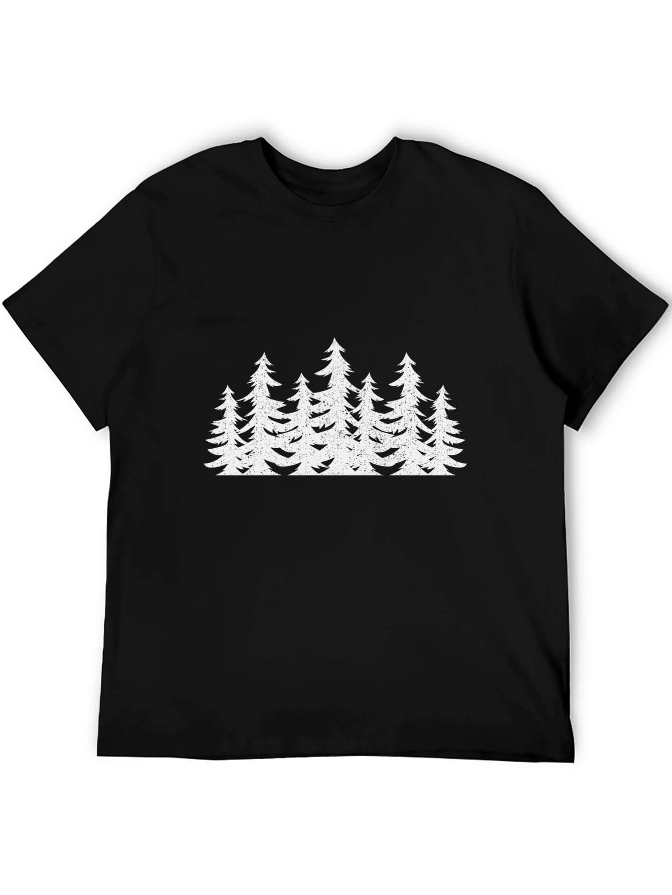 Mens Black T-Shirt with White Forest Tree Design