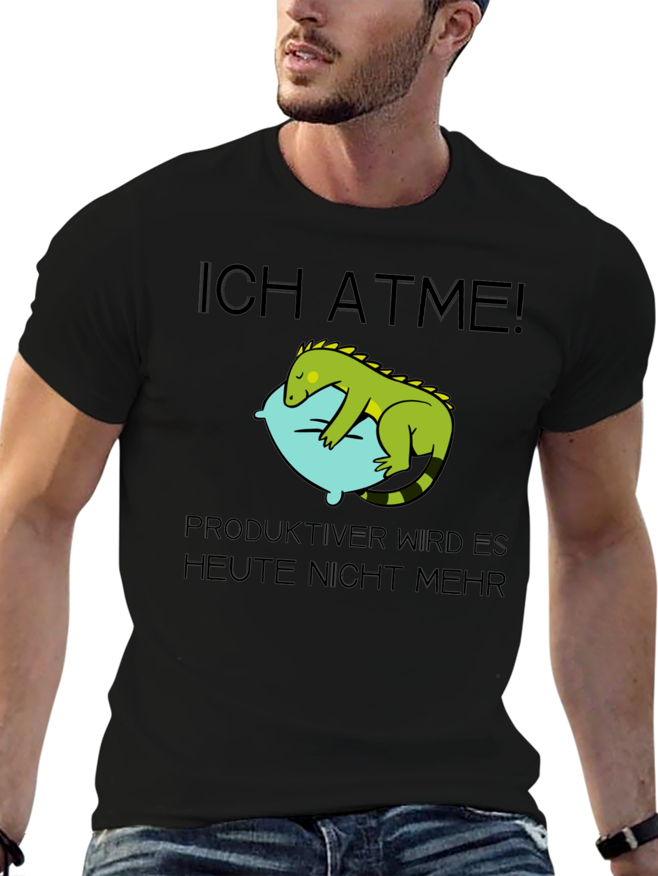 Ich Atme! Funny Lizard Sleeping Mens Black T-Shirt