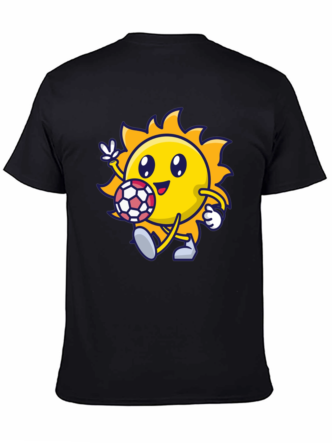 Cartoon Sun Soccer Black T-Shirt