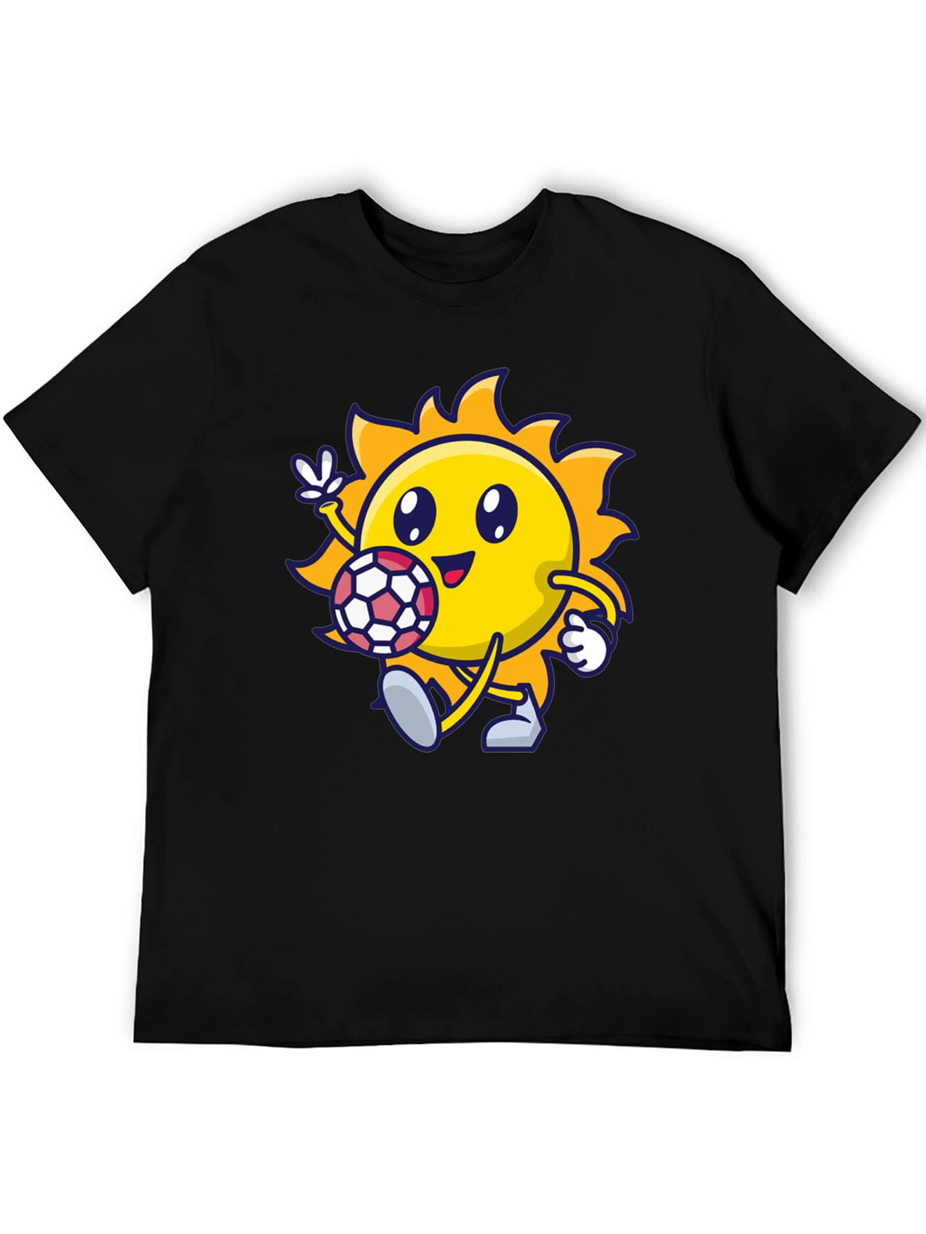 Cartoon Sun Soccer Black T-Shirt