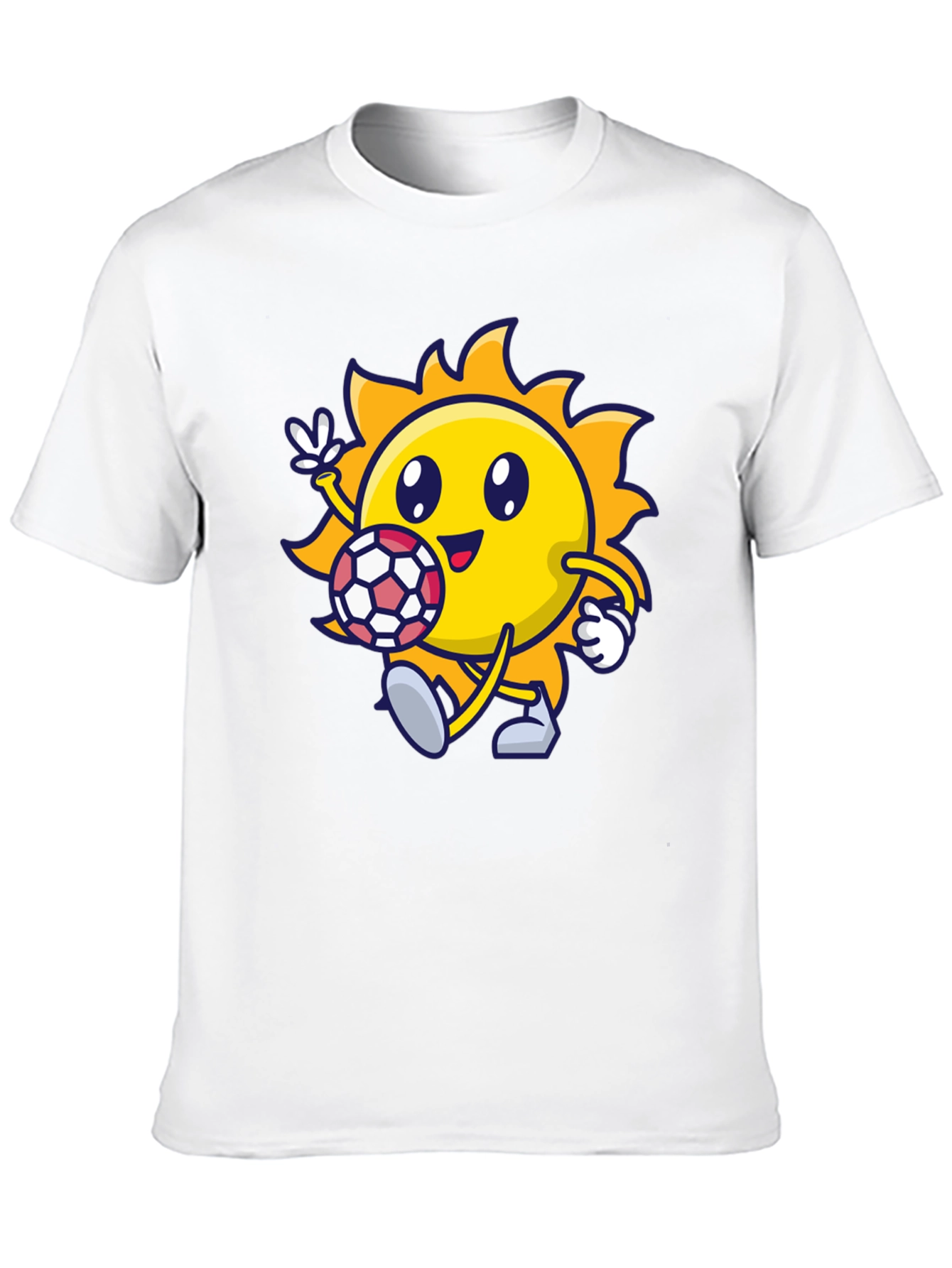 Cartoon Sun Soccer Black T-Shirt