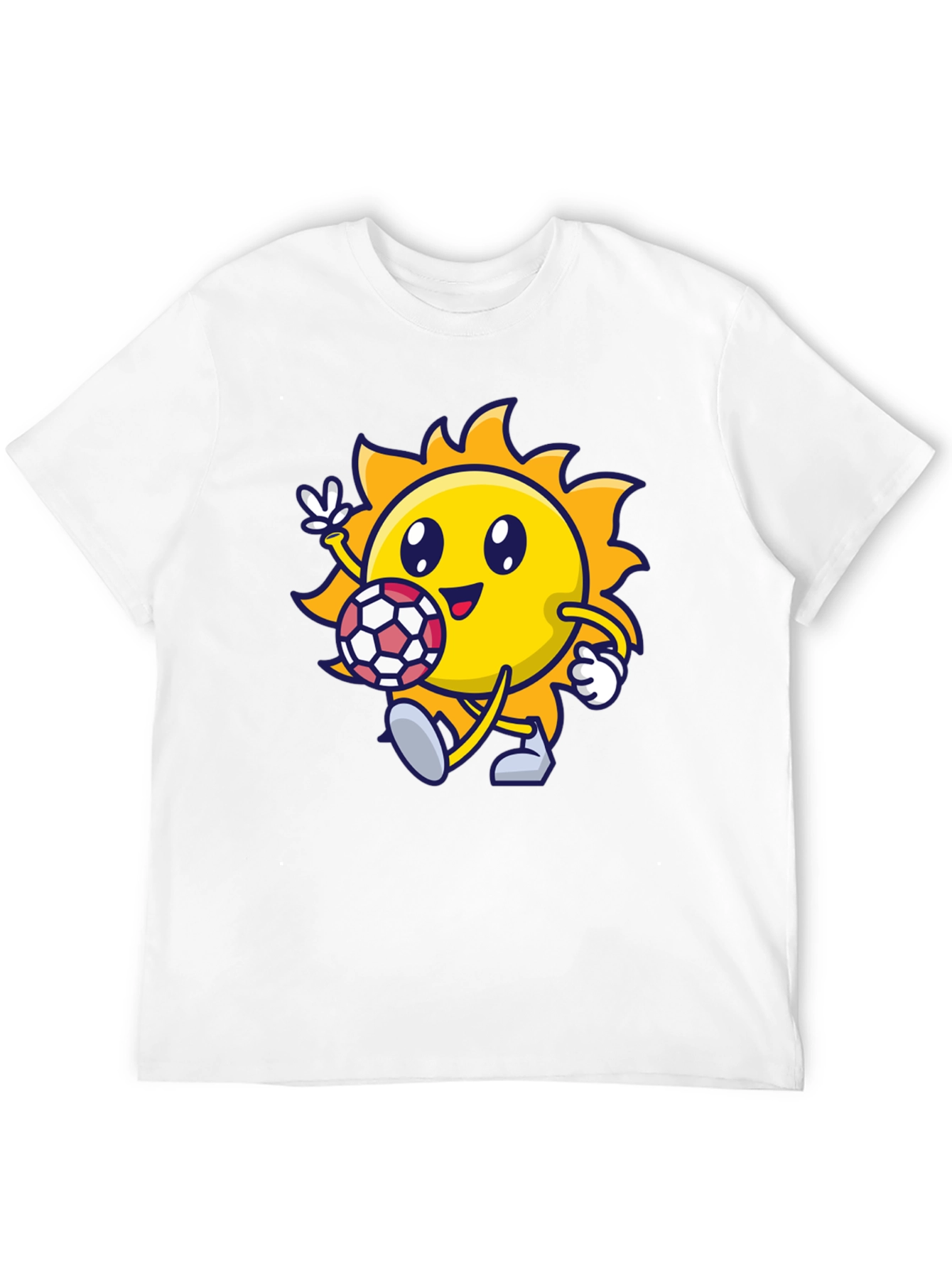 Cartoon Sun Soccer Black T-Shirt