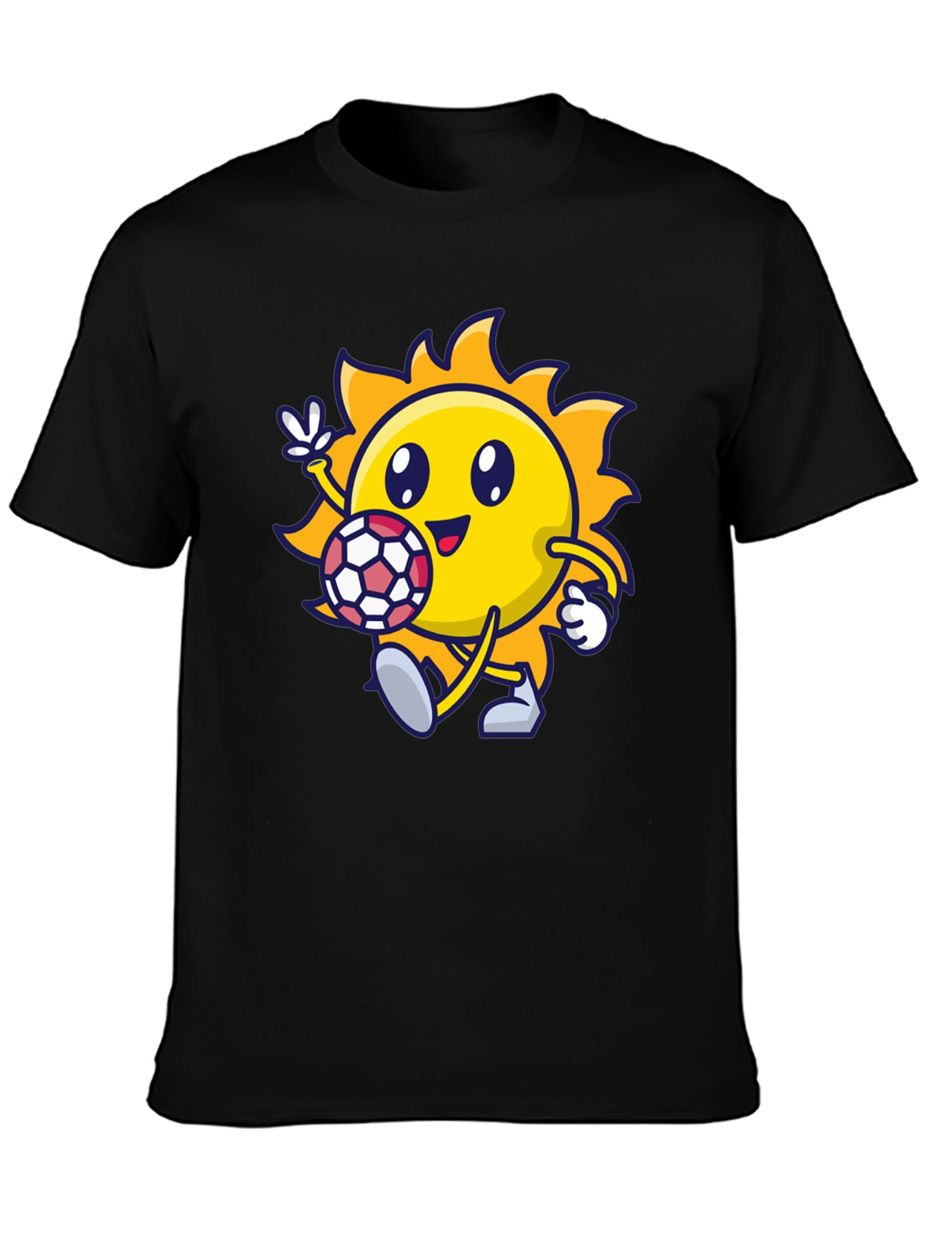Cartoon Sun Soccer Black T-Shirt