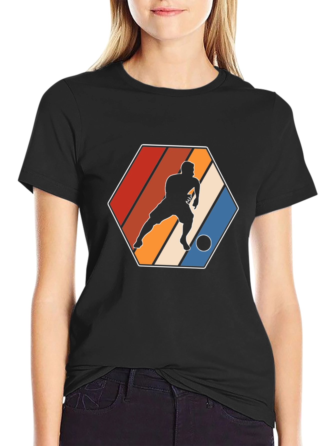 Retro Soccer Player Graphic Tee - Black
