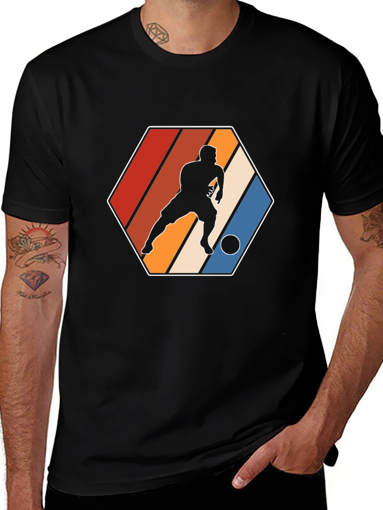 Retro Soccer Player Graphic Tee - Black