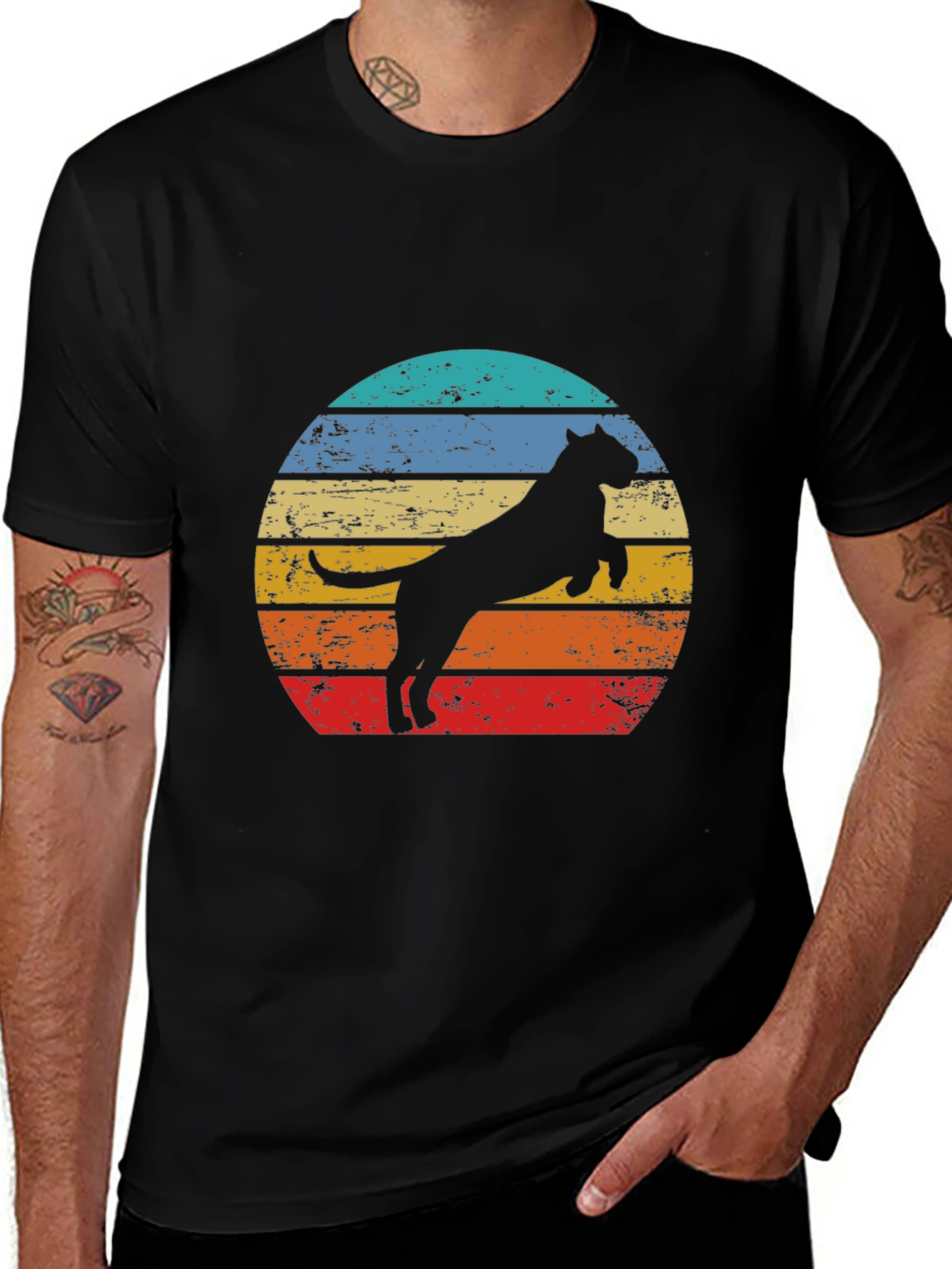 Retro Pitbull Dog Graphic Tee - Black