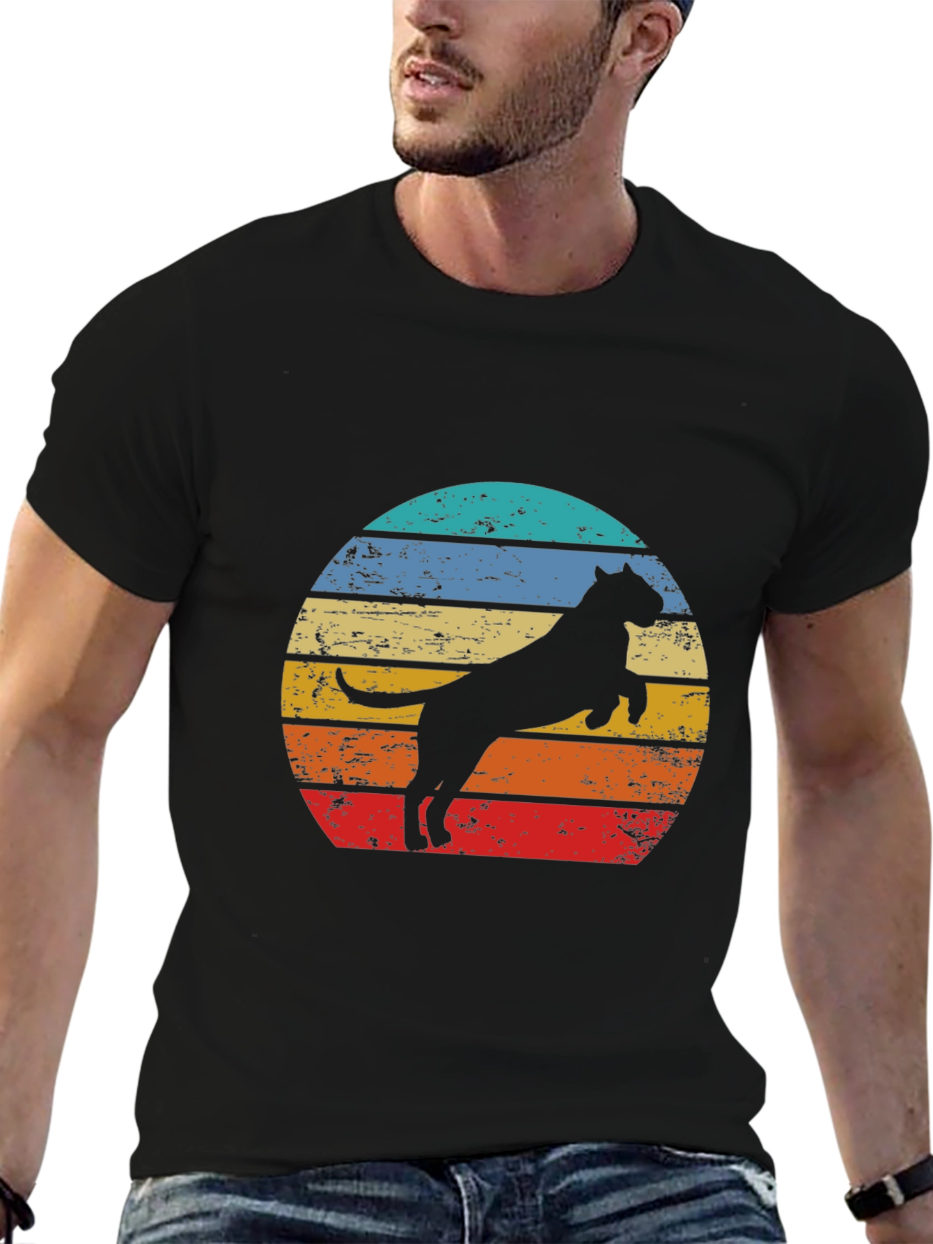 Retro Pitbull Dog Graphic Tee - Black