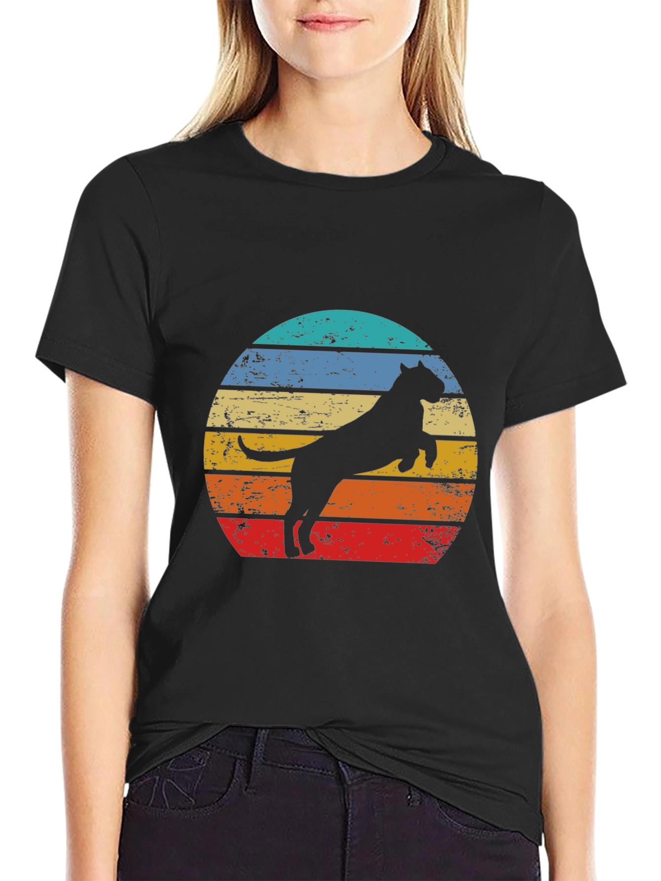 Retro Pitbull Dog Graphic Tee - Black