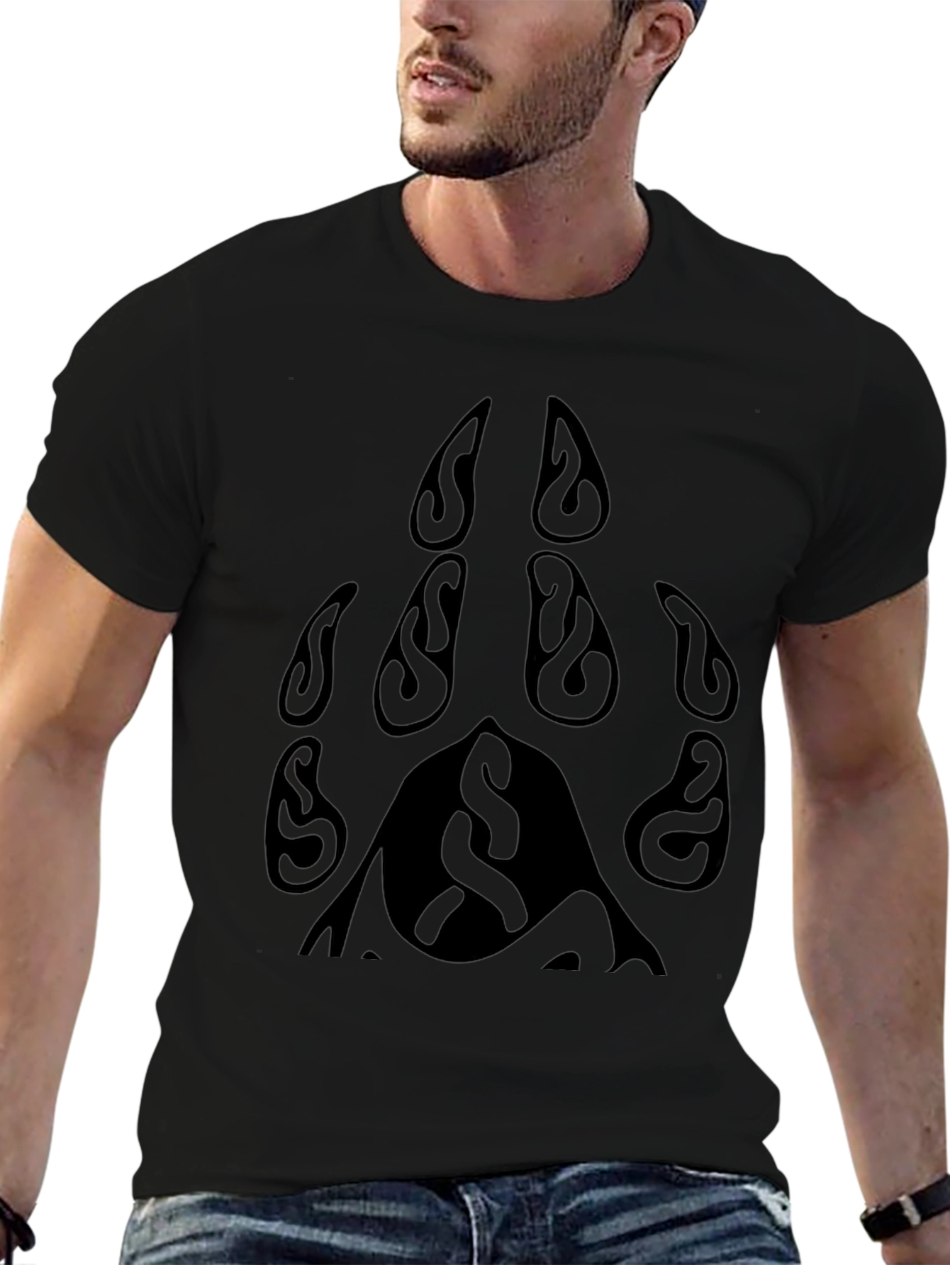 Black T-Shirt with Tribal Bear Paw Print