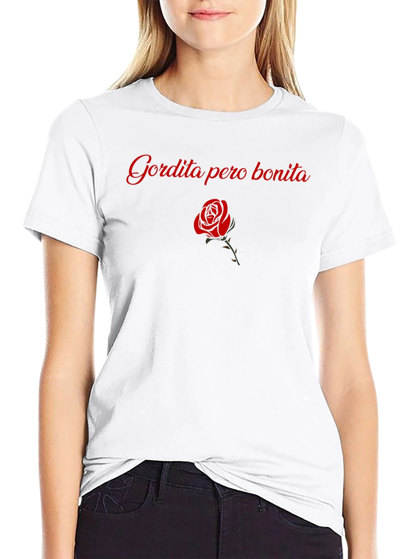 Gordita Pero Bonita T-Shirt with Rose