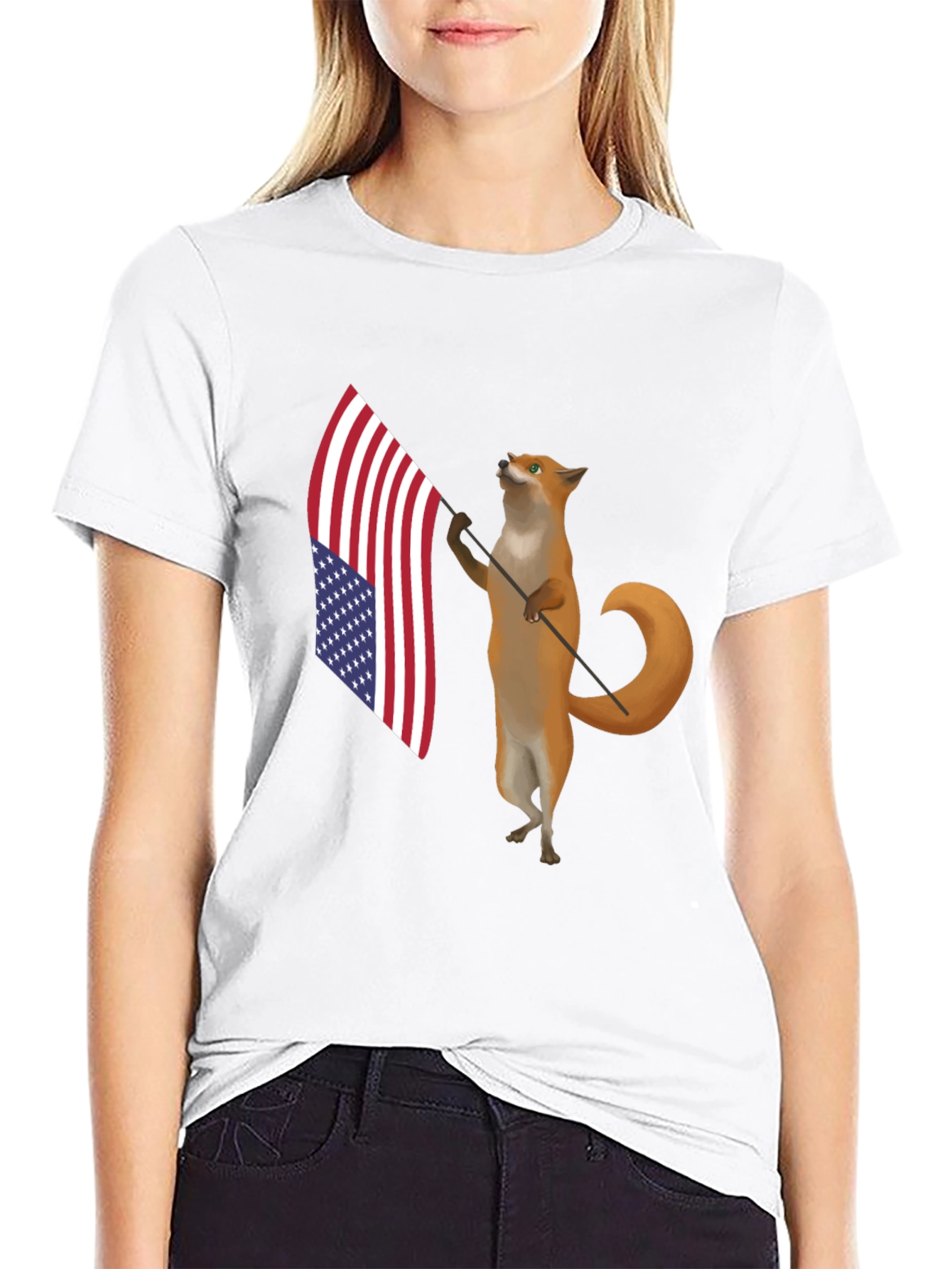 Patriotic Fox T-Shirt - American Flag Design