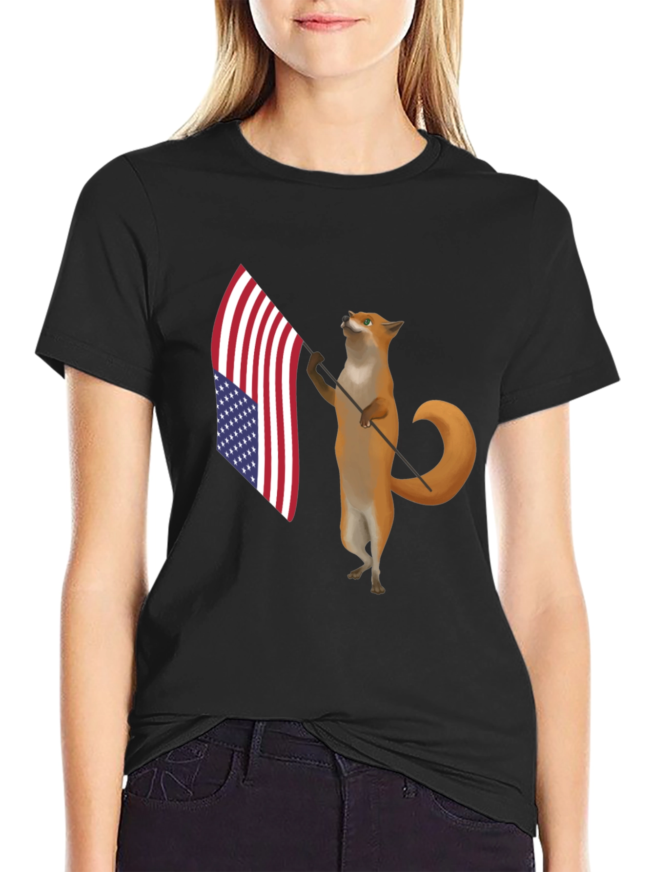 Patriotic Fox T-Shirt - American Flag Design