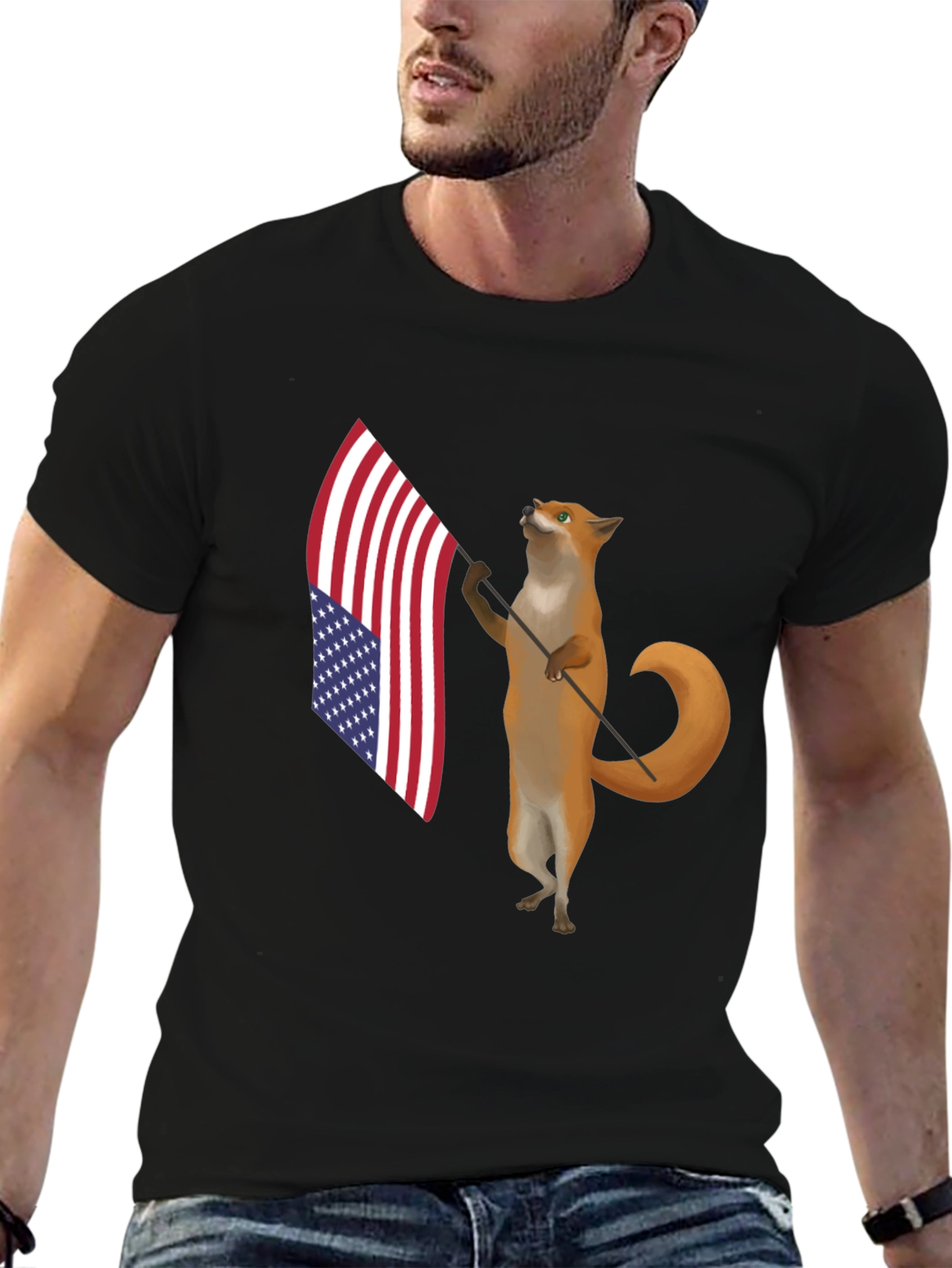 Patriotic Fox T-Shirt - American Flag Design