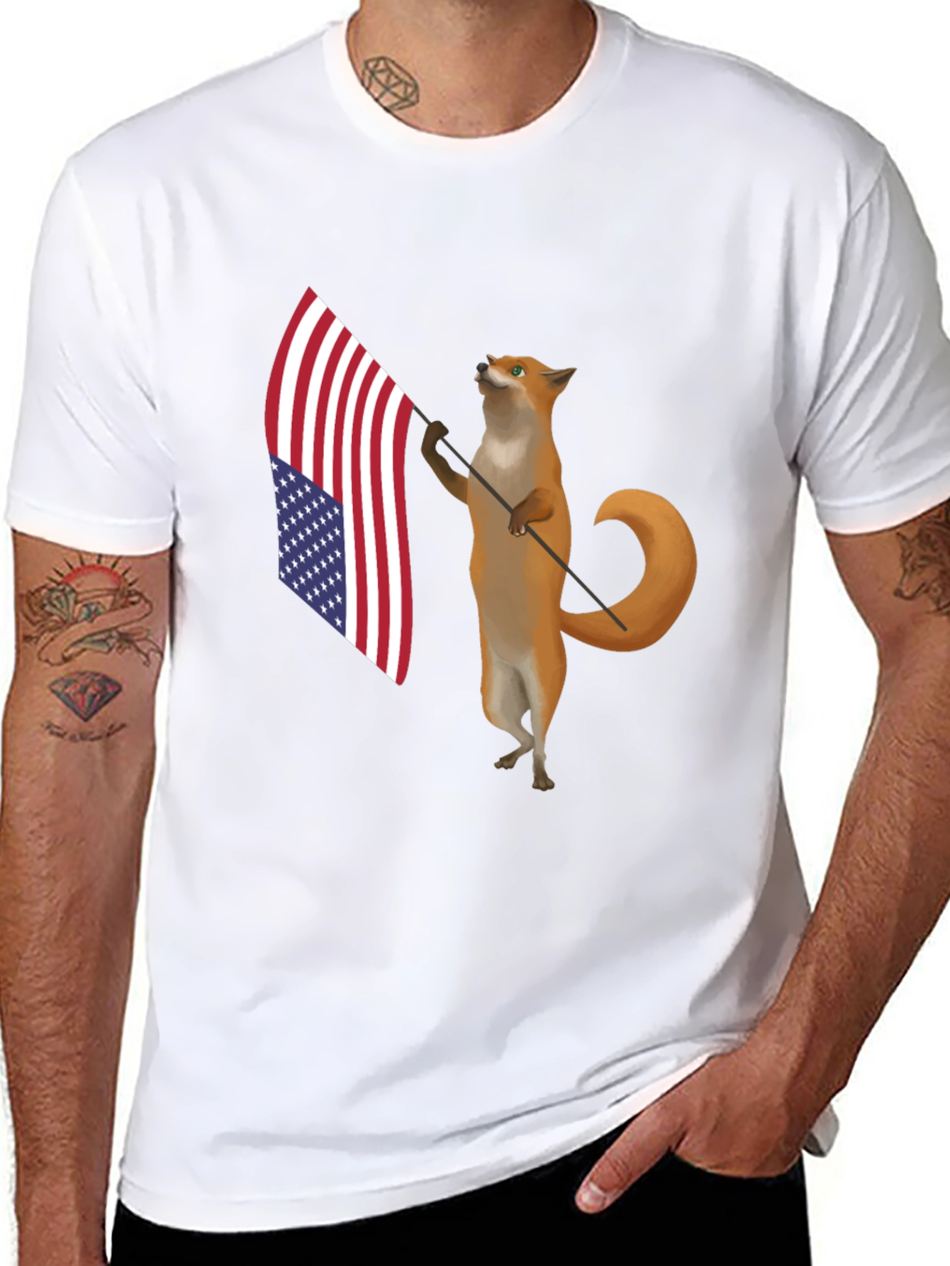 Patriotic Fox T-Shirt - American Flag Design