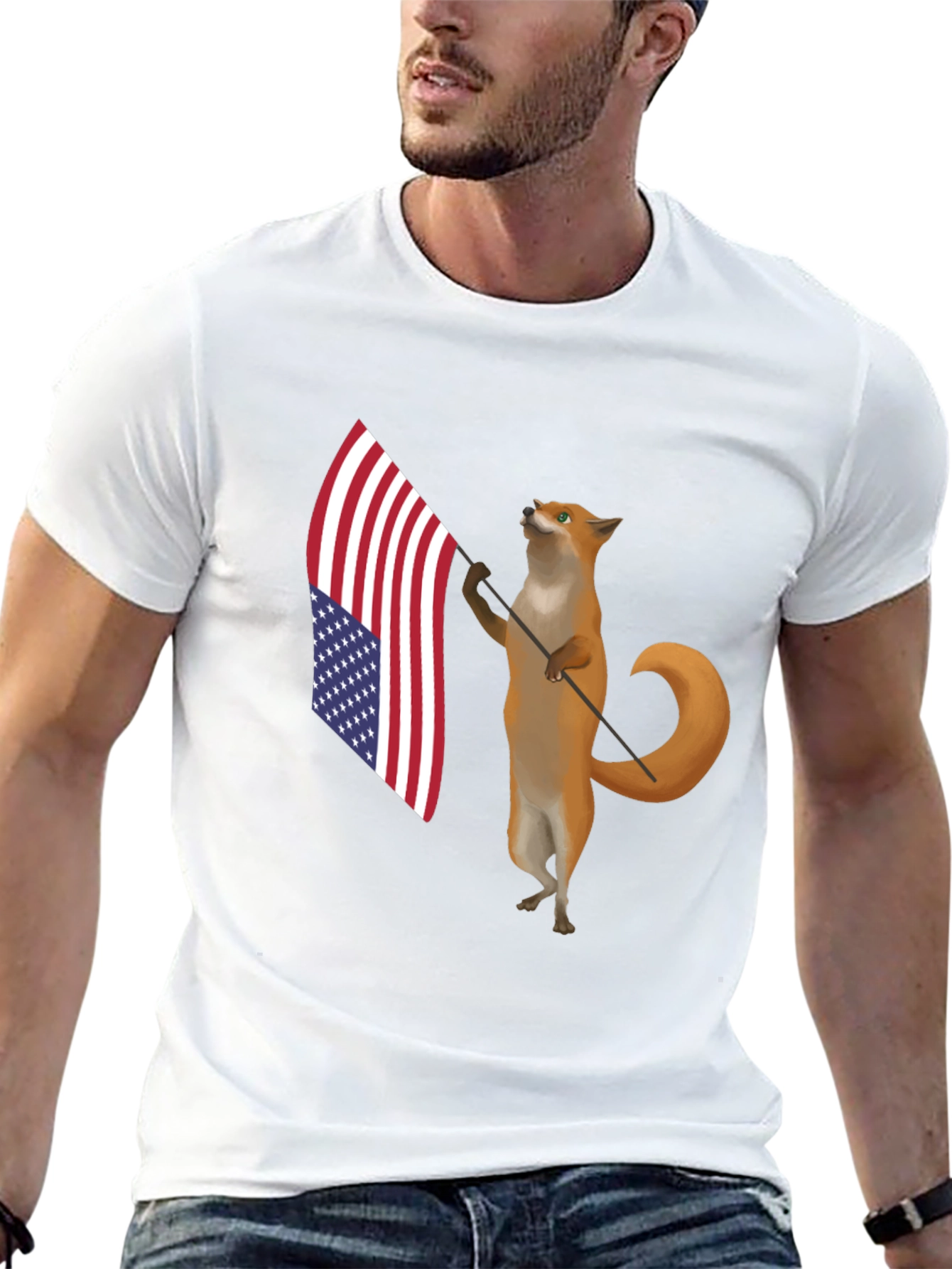 Patriotic Fox T-Shirt - American Flag Design
