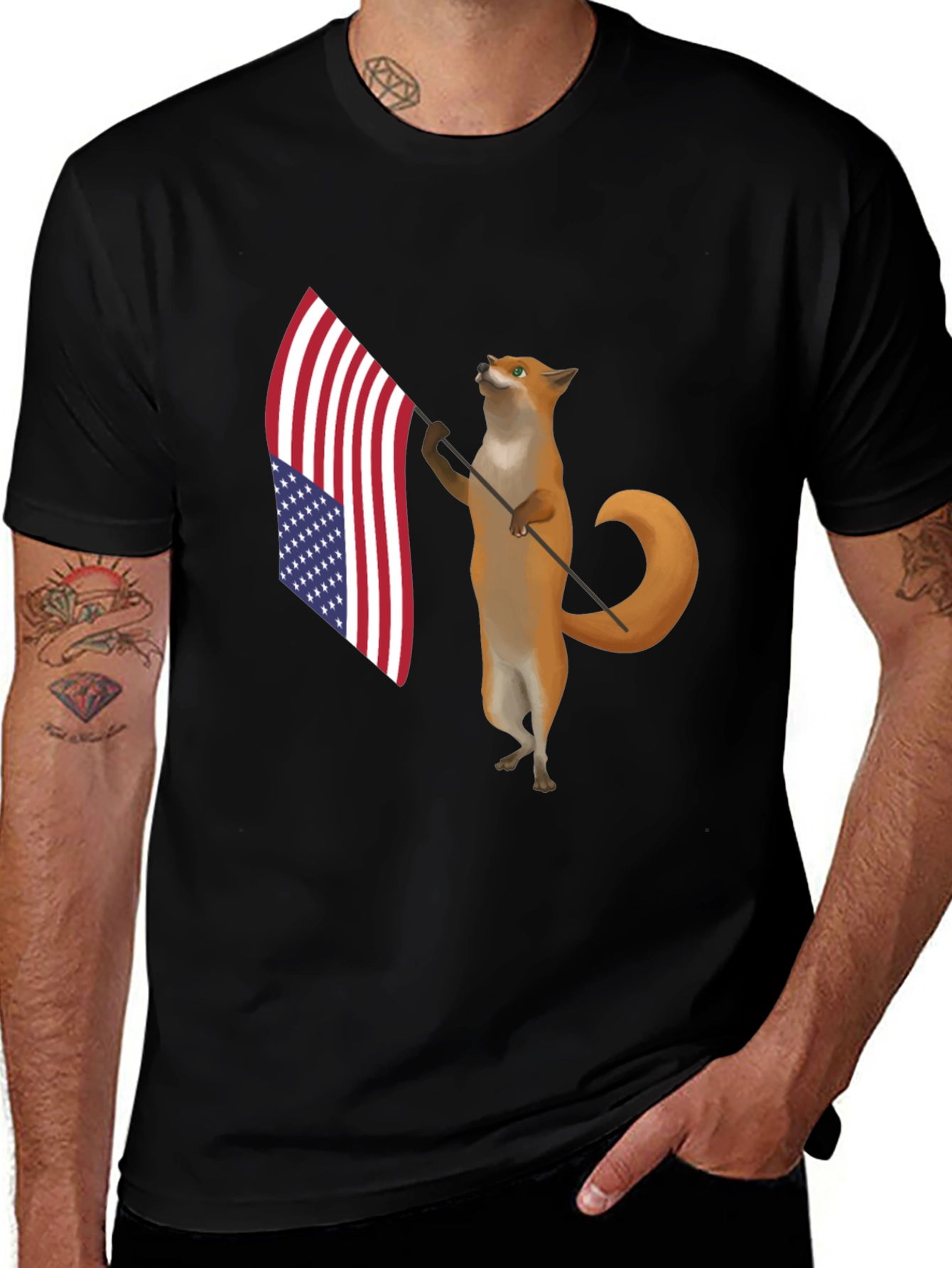 Patriotic Fox T-Shirt - American Flag Design
