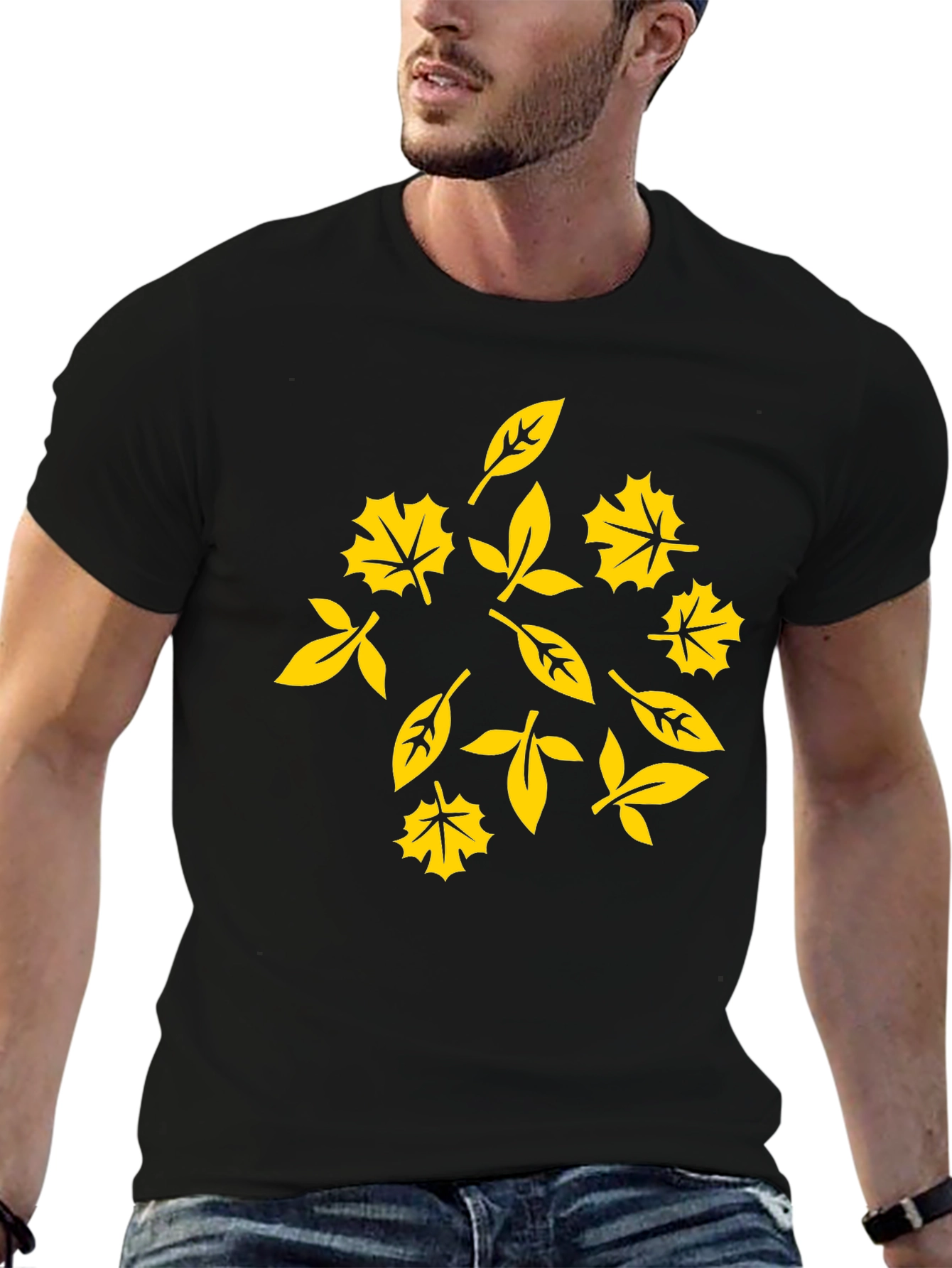 Autumn Leaves Graphic Tee - Stylish Black Cotton T-Shirt