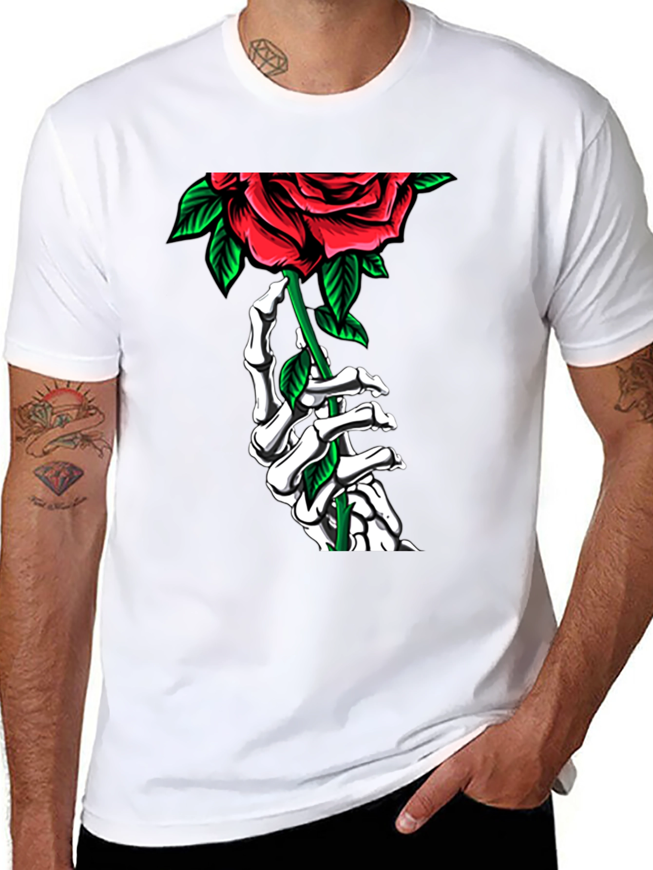 Skeleton Hand Rose Graphic Tee - Gothic Style