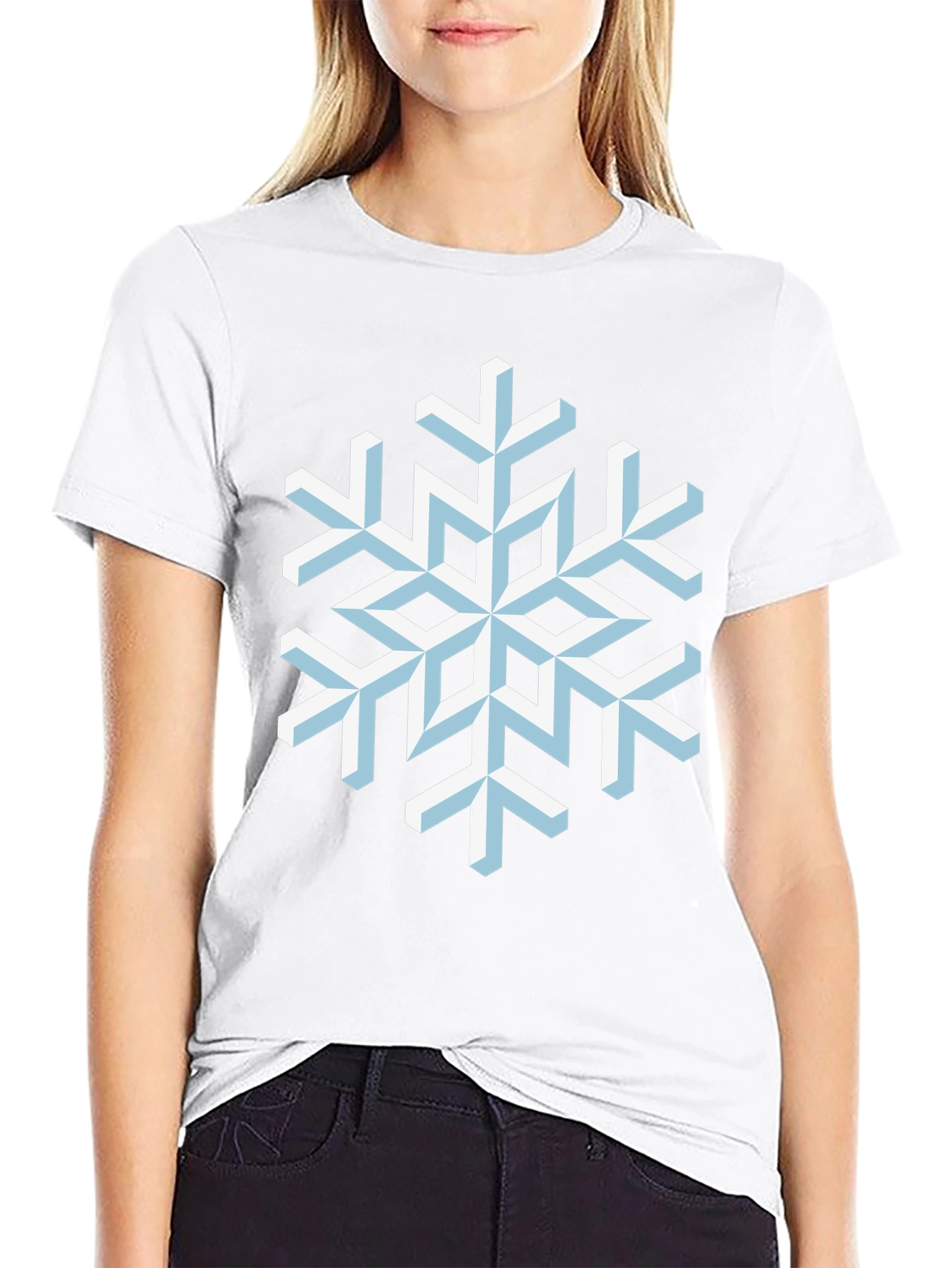 Geometric Snowflake Graphic Tee - Stylish Winter Apparel