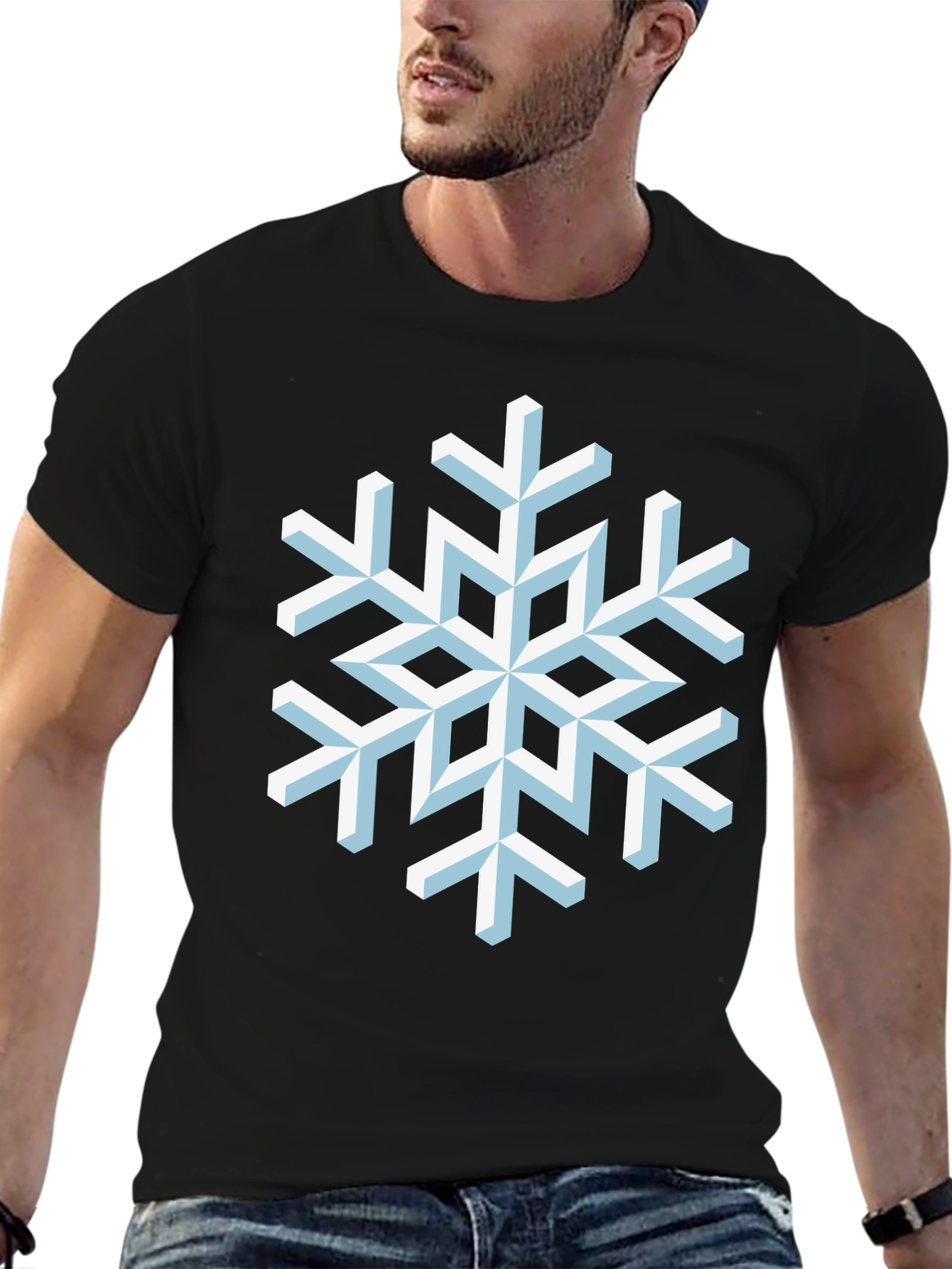 Geometric Snowflake Graphic Tee - Stylish Winter Apparel