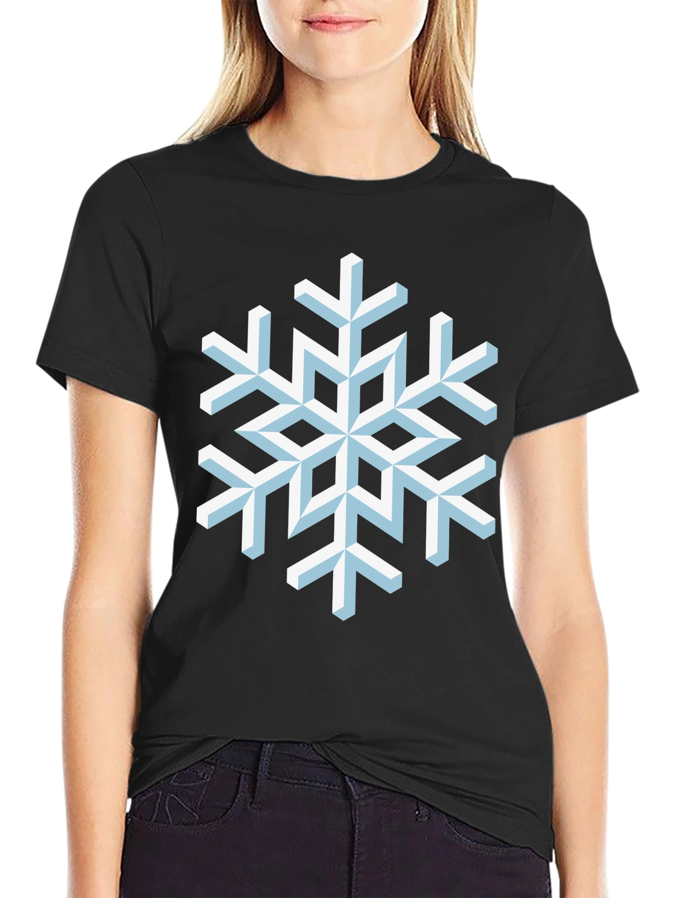 Geometric Snowflake Graphic Tee - Stylish Winter Apparel