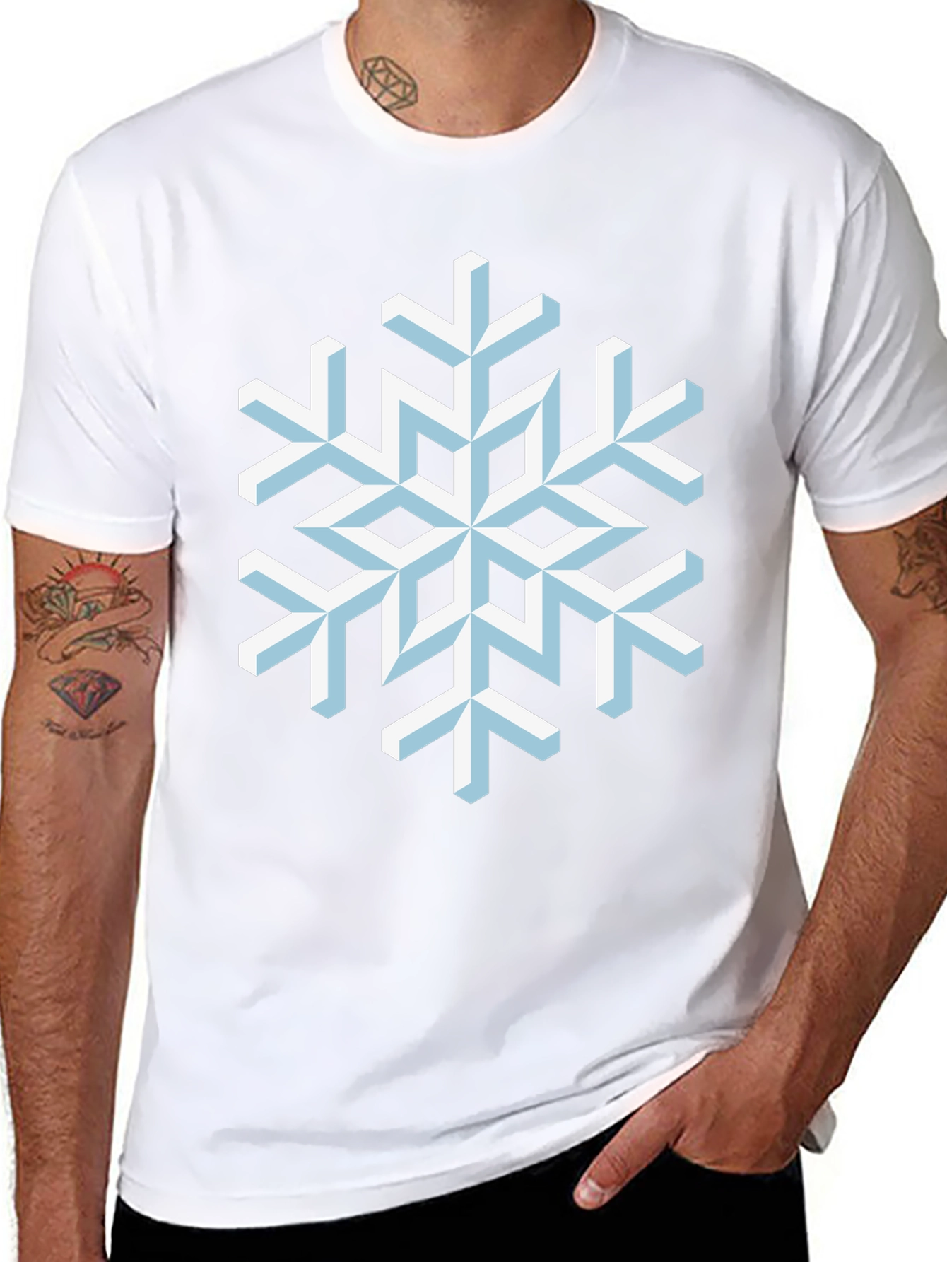Geometric Snowflake Graphic Tee - Stylish Winter Apparel