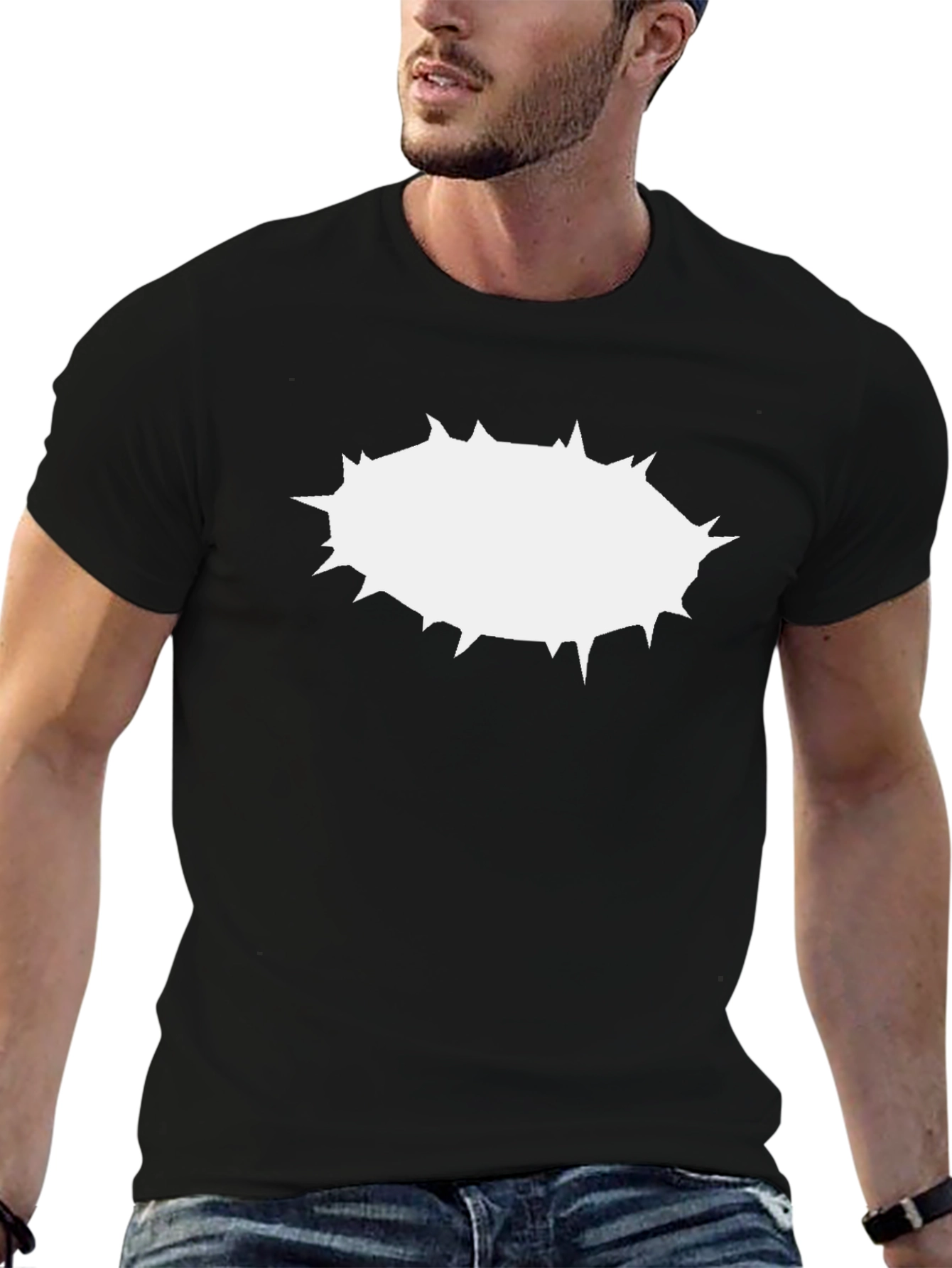 Mens Black T-Shirt with White Burst Design