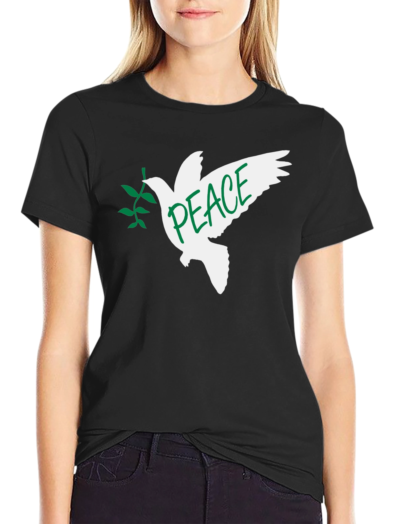 Peace Dove Graphic T-Shirt - Black Crew Neck
