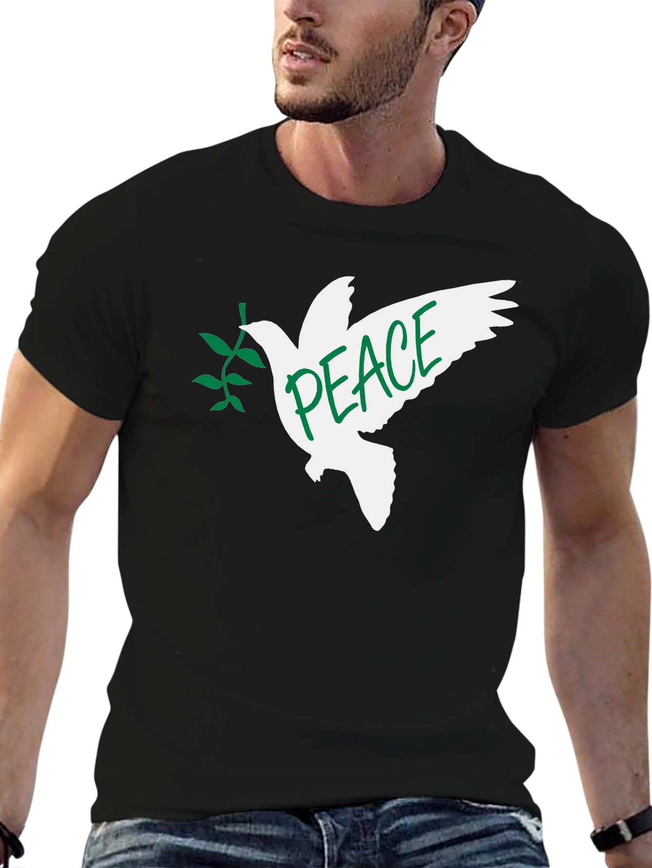 Peace Dove Graphic T-Shirt - Black Crew Neck