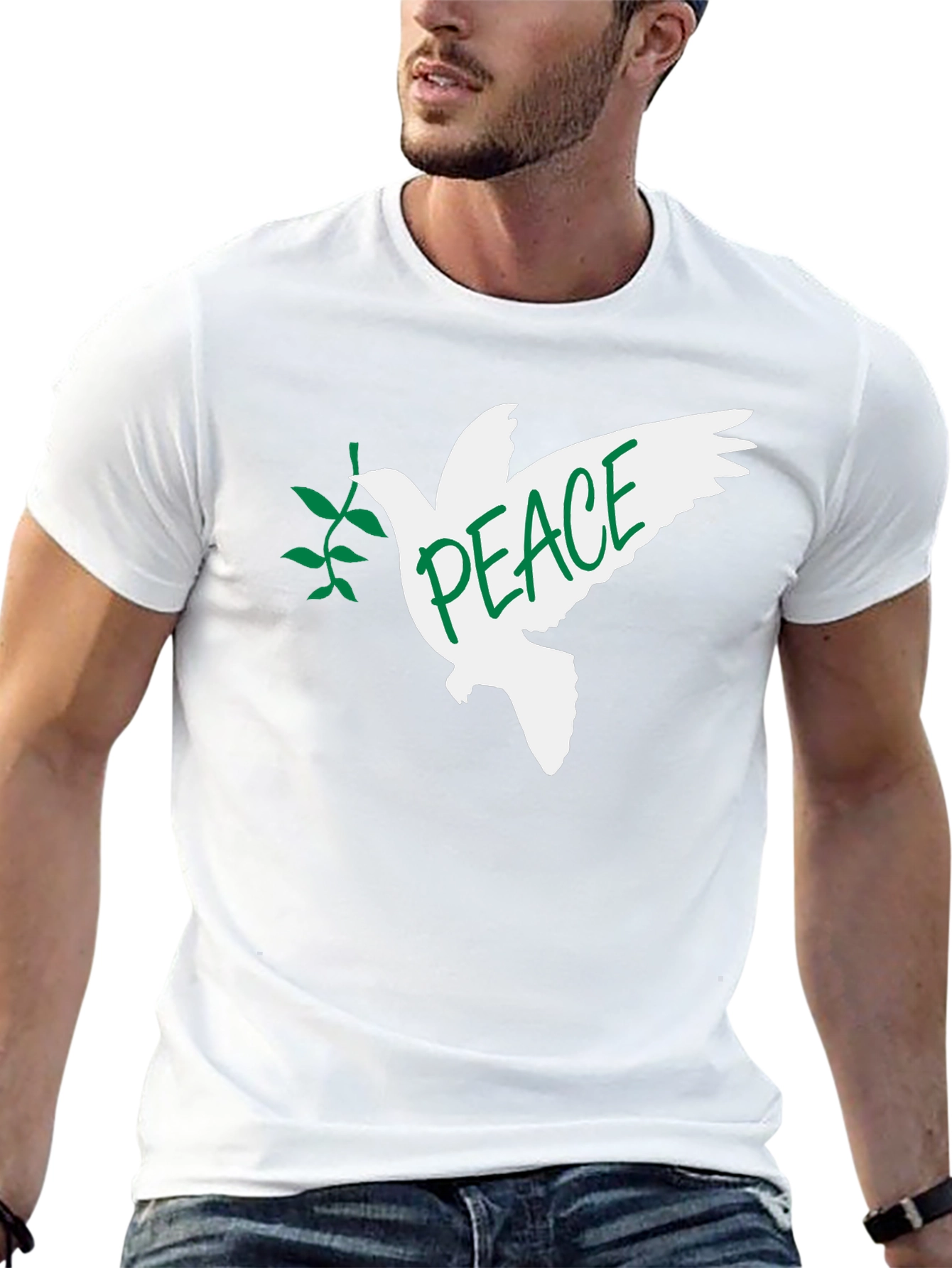 Peace Dove Graphic T-Shirt - Black Crew Neck