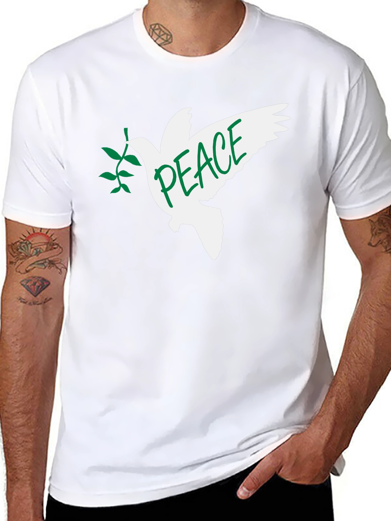 Peace Dove Graphic T-Shirt - Black Crew Neck