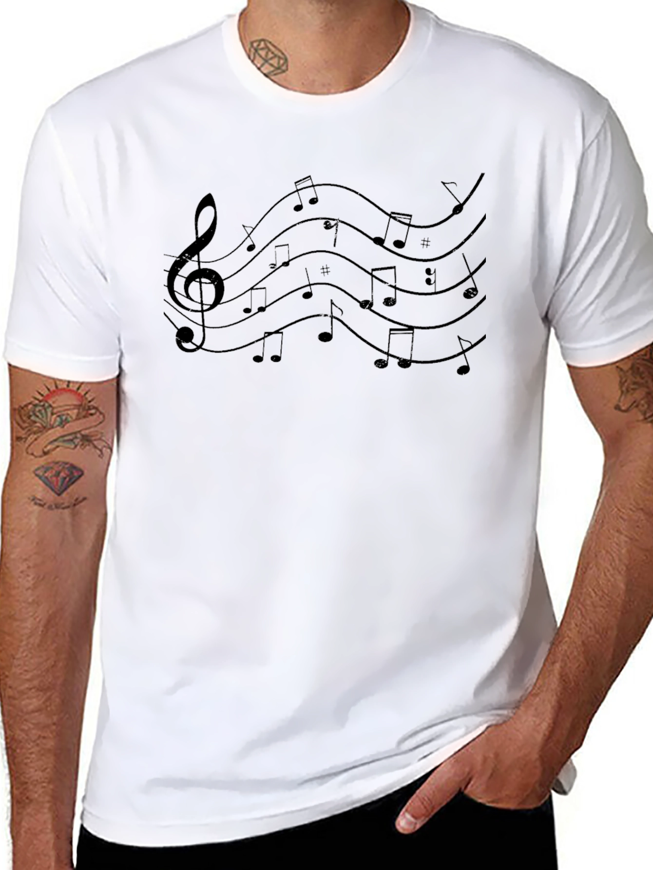 Music Notes Graphic Tee - Casual Black T-Shirt