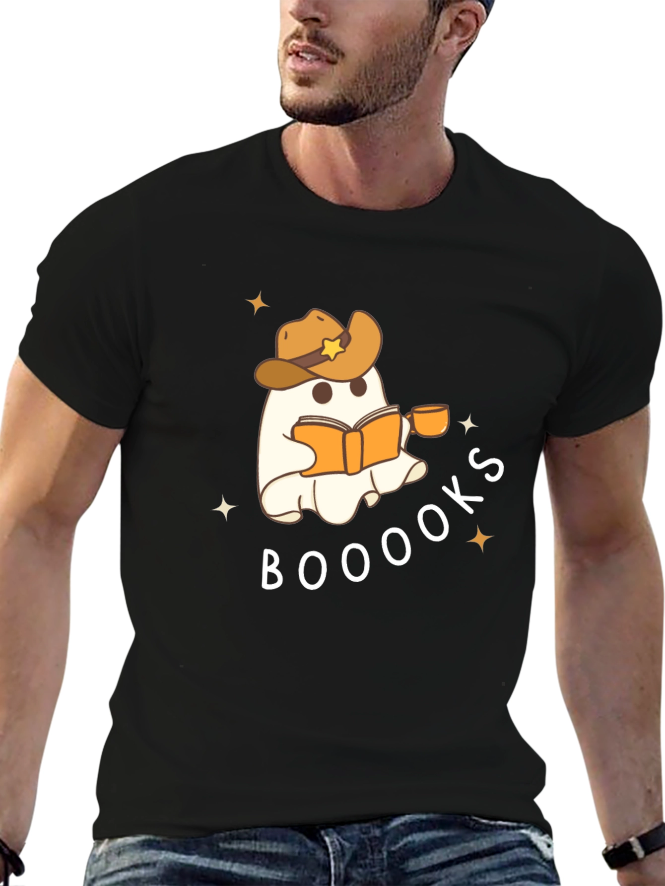Booooks Ghost Reading Cowboy Hat T-Shirt