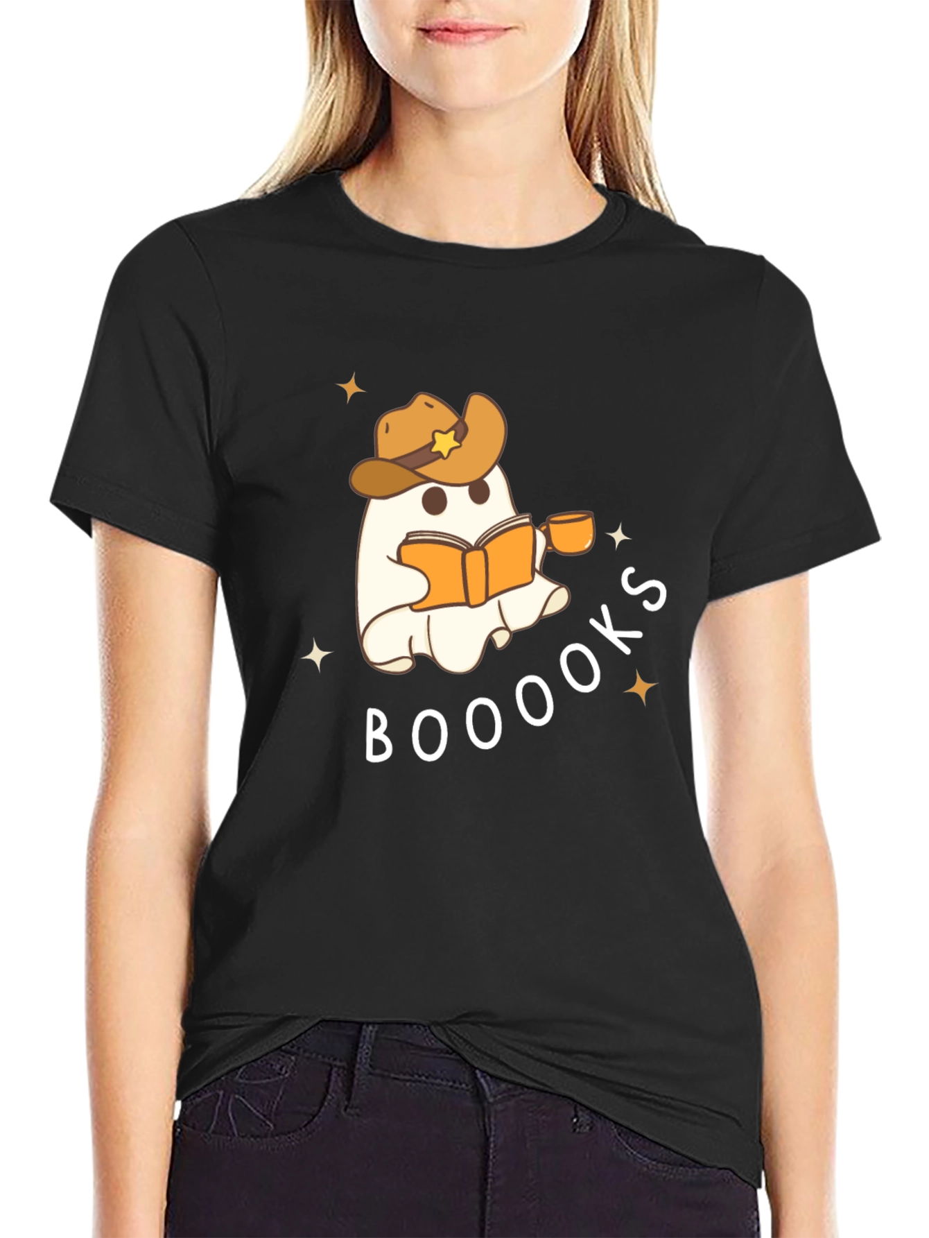 Booooks Ghost Reading Cowboy Hat T-Shirt