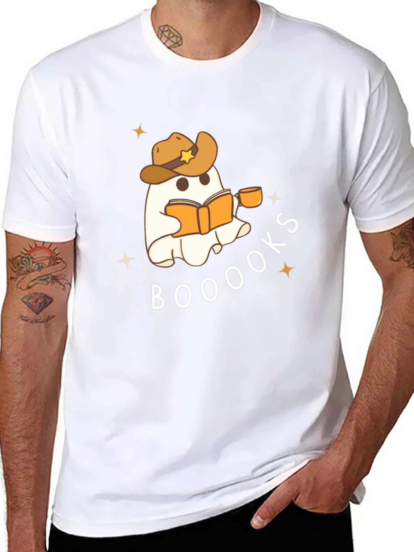 Booooks Ghost Reading Cowboy Hat T-Shirt