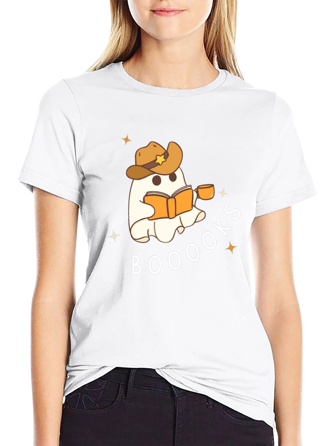 Booooks Ghost Reading Cowboy Hat T-Shirt