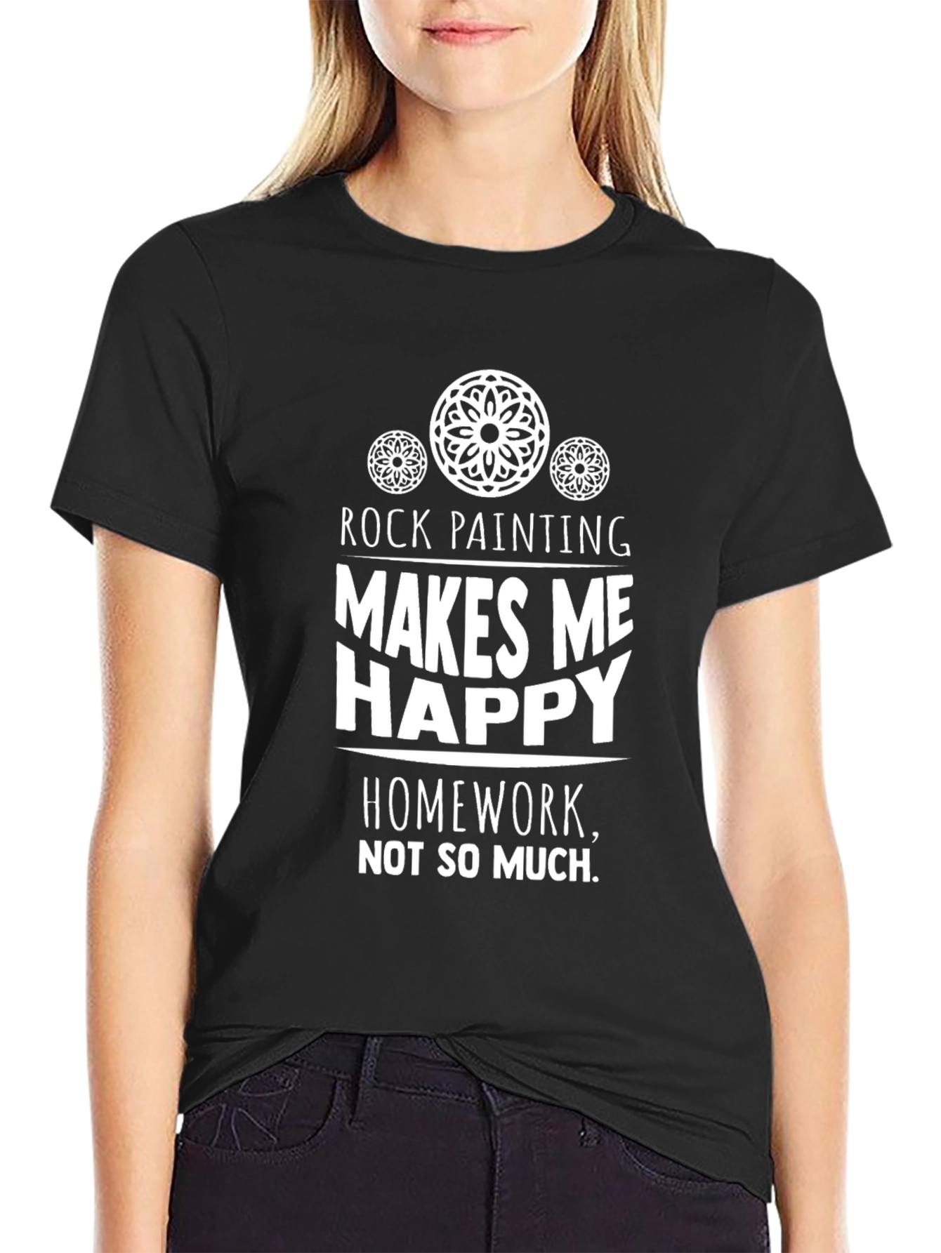 Rock Painting Makes Me Happy Black Graphic T-Shirt