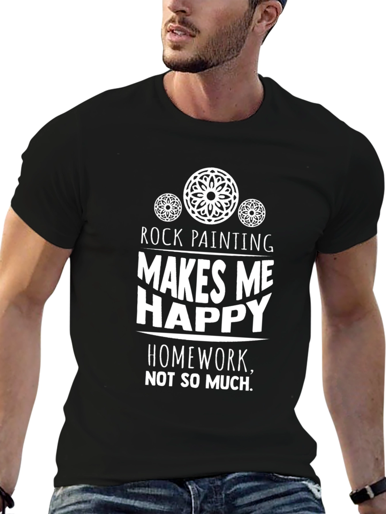 Rock Painting Makes Me Happy Black Graphic T-Shirt