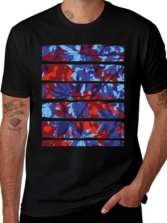 Abstract Leaf Print Black T-Shirt