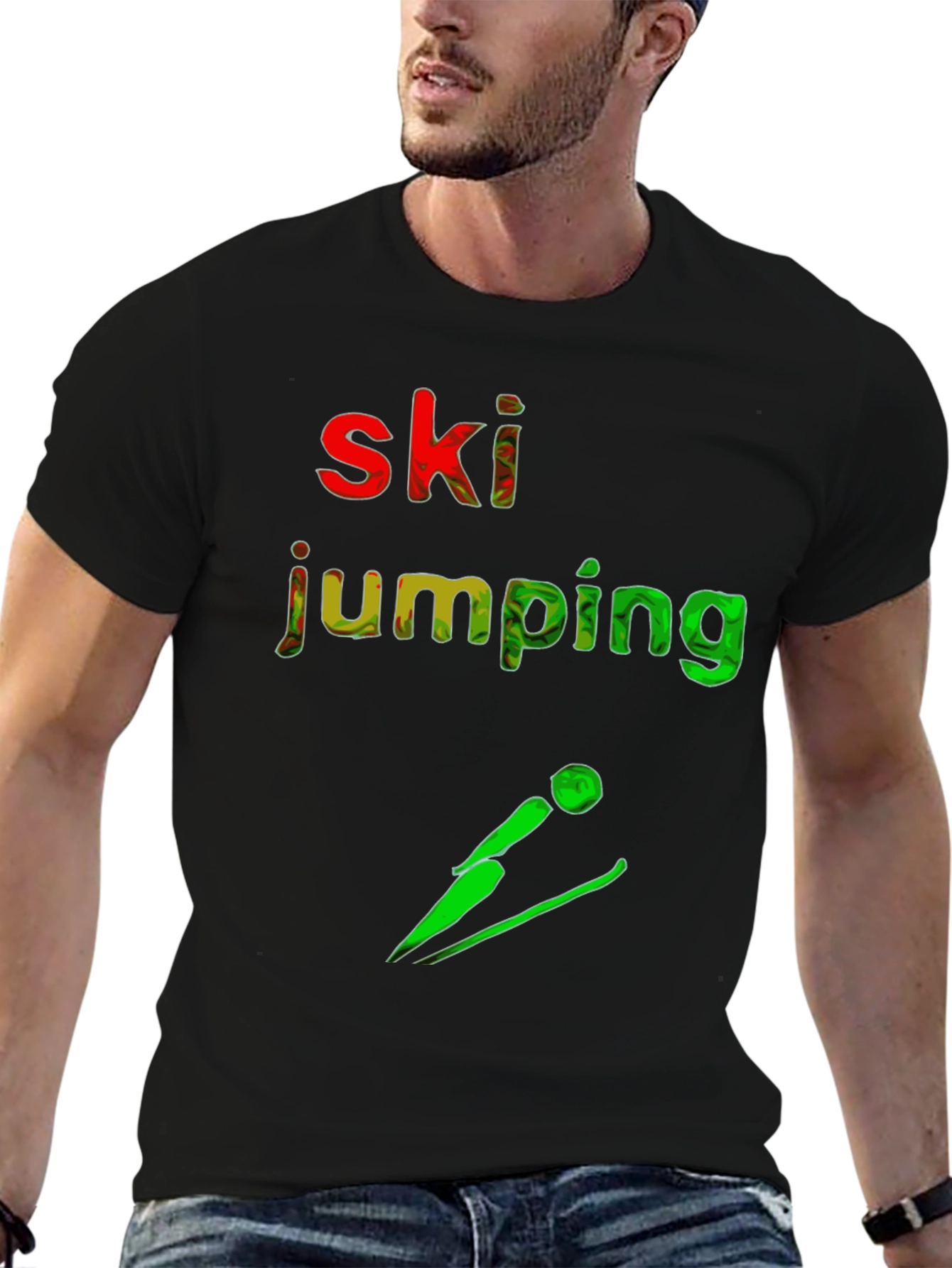 Ski Jumping Graphic T-Shirt - Sporty Style