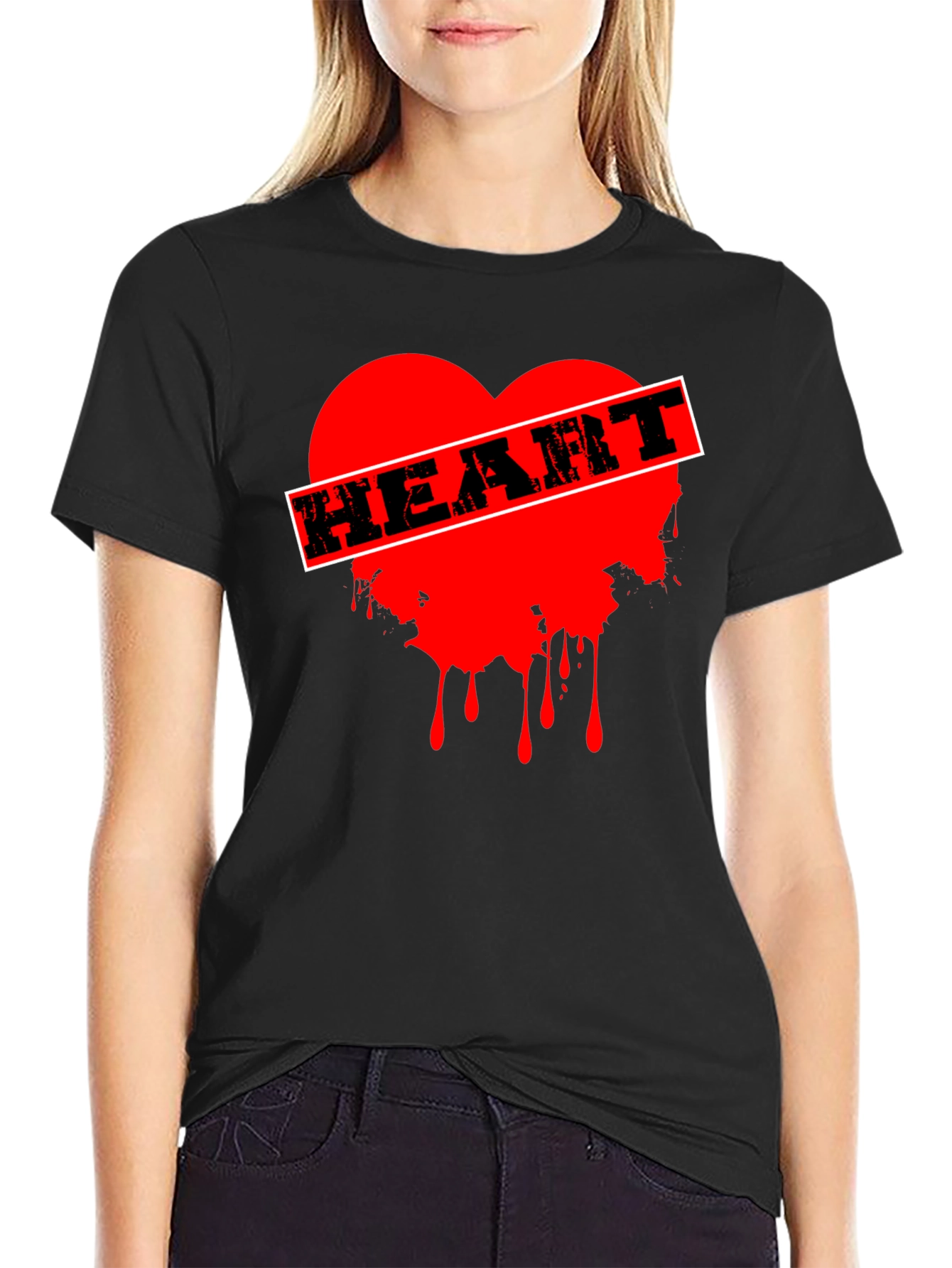 Edgy Heart Graphic Tee - Black Cotton T-Shirt