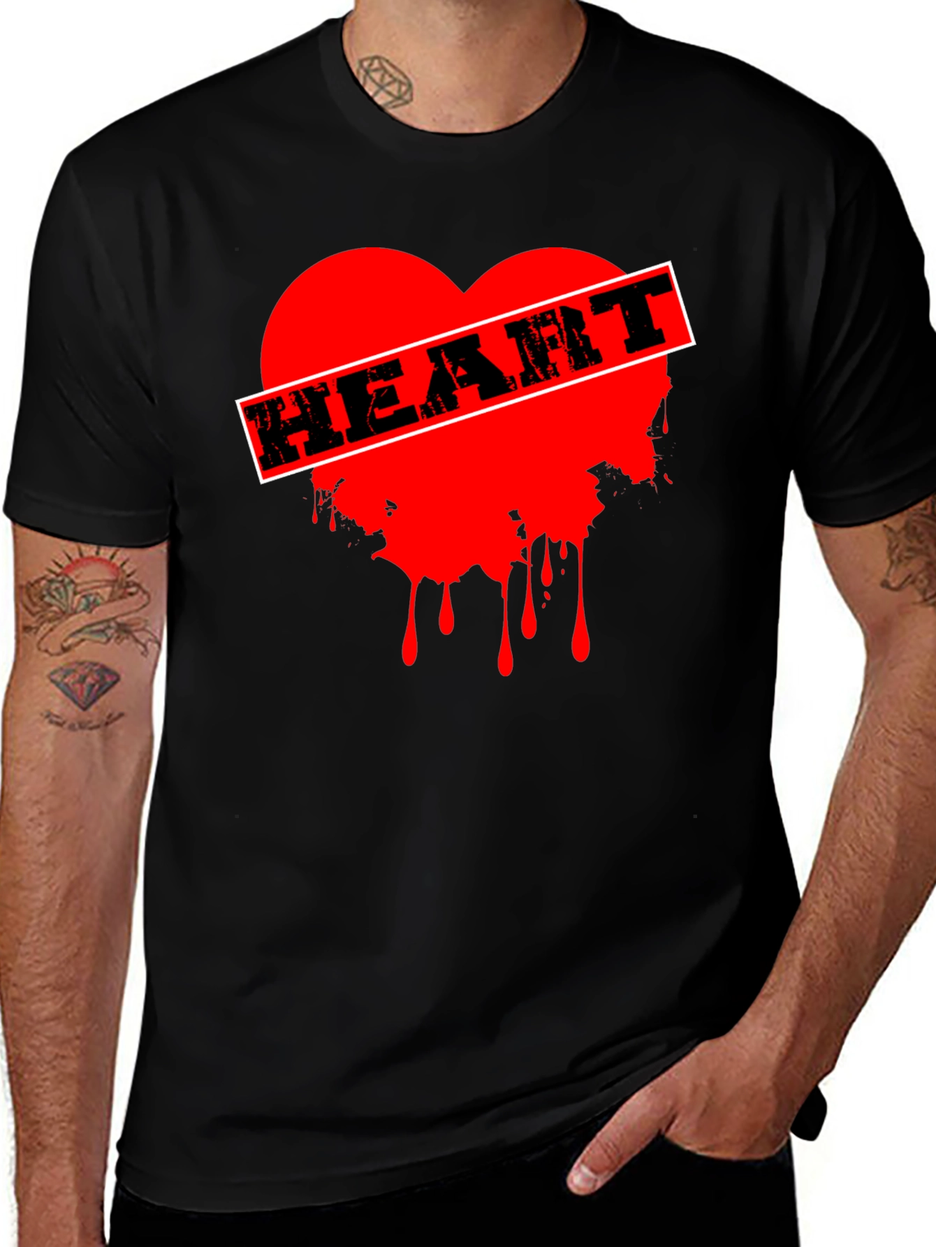 Edgy Heart Graphic Tee - Black Cotton T-Shirt
