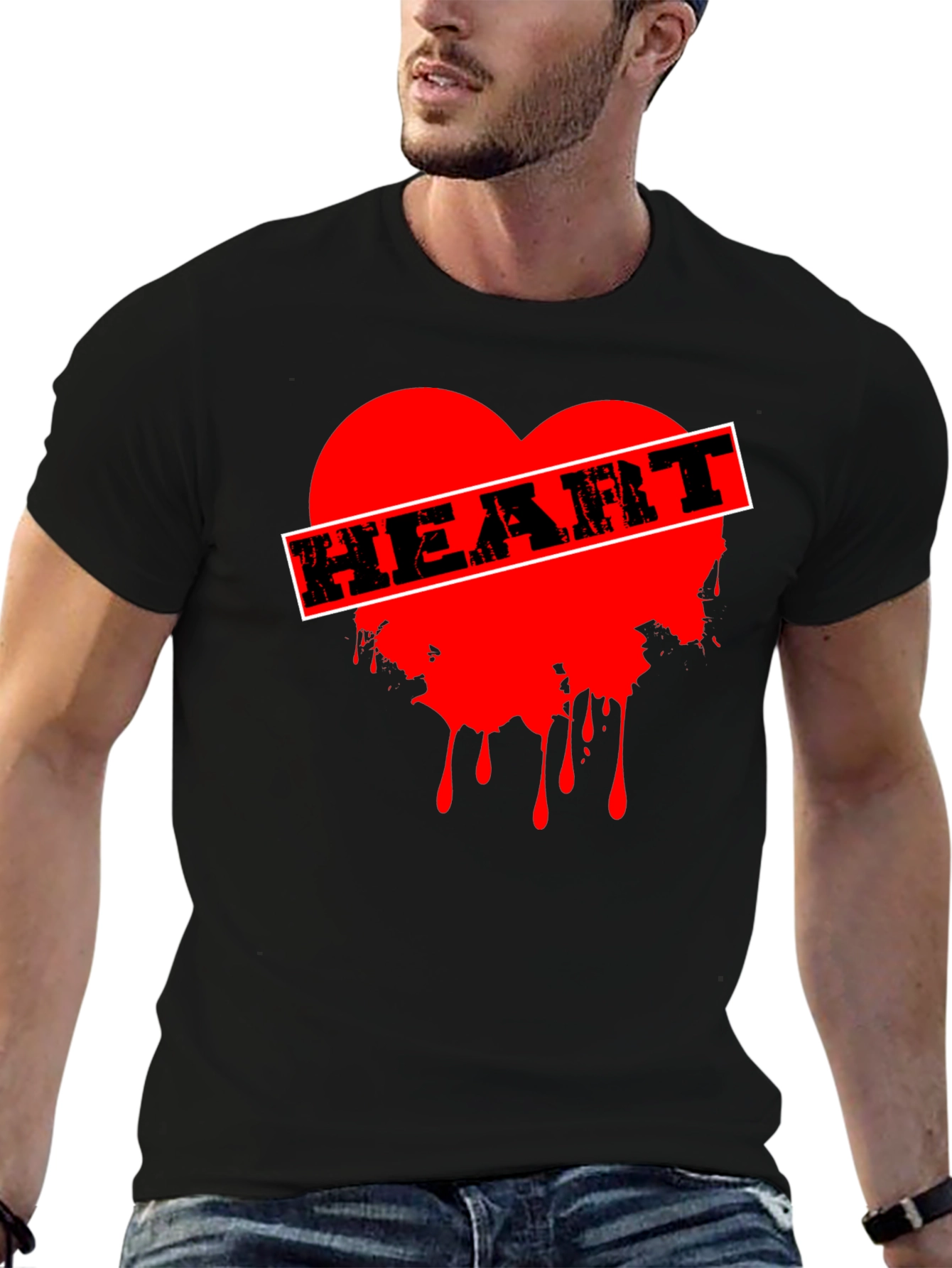Edgy Heart Graphic Tee - Black Cotton T-Shirt