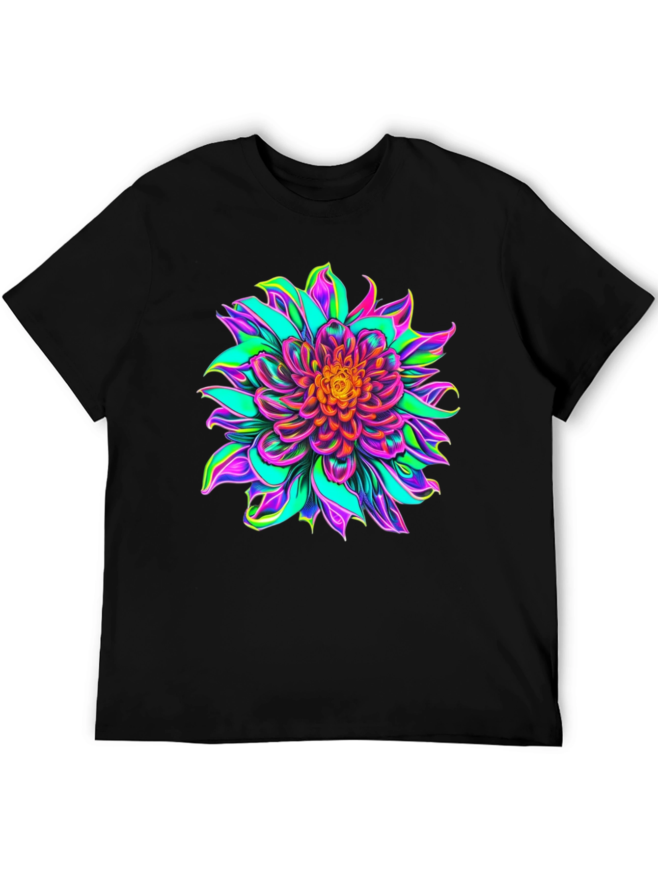 Vibrant Floral Graphic Black T-Shirt