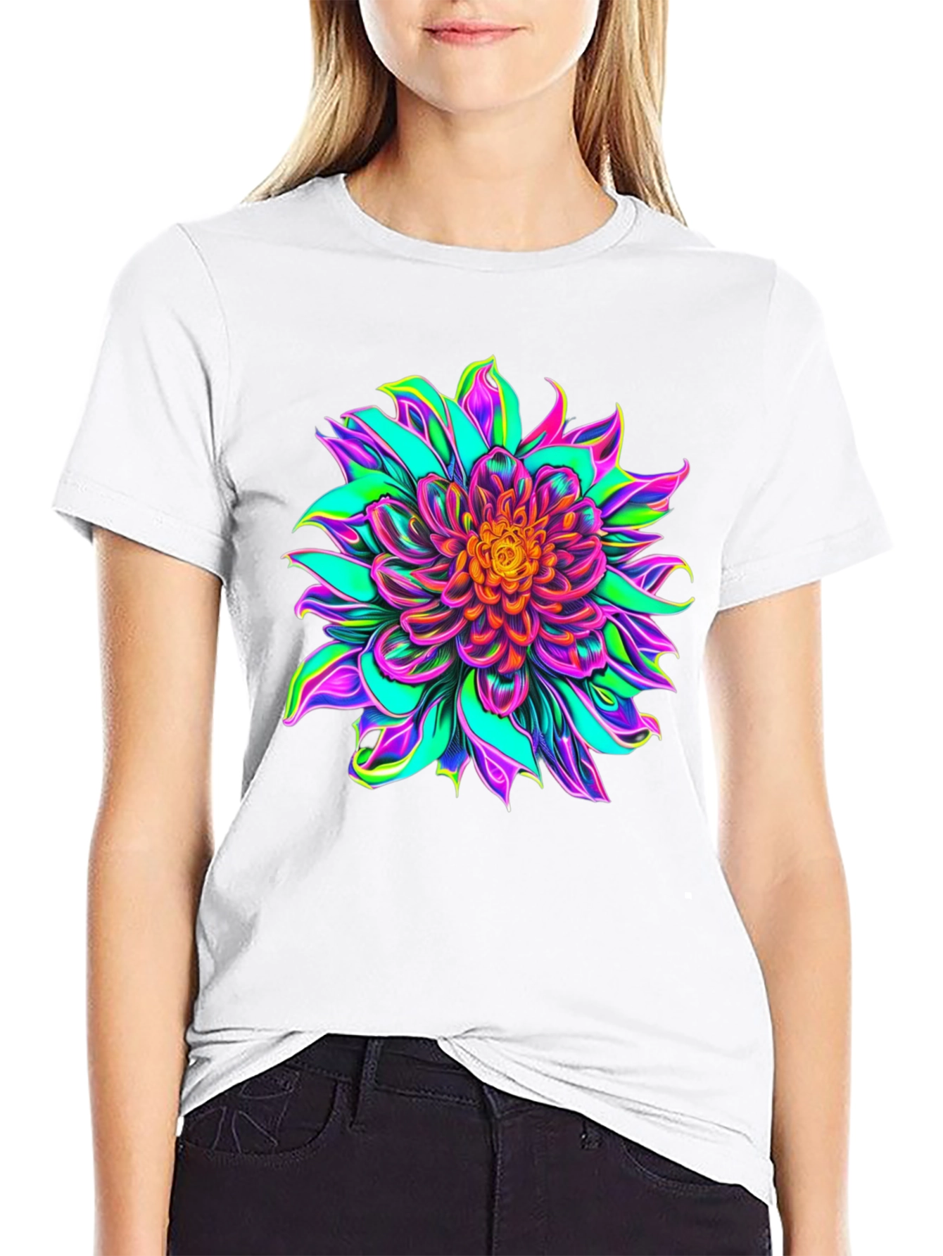Vibrant Floral Graphic Black T-Shirt