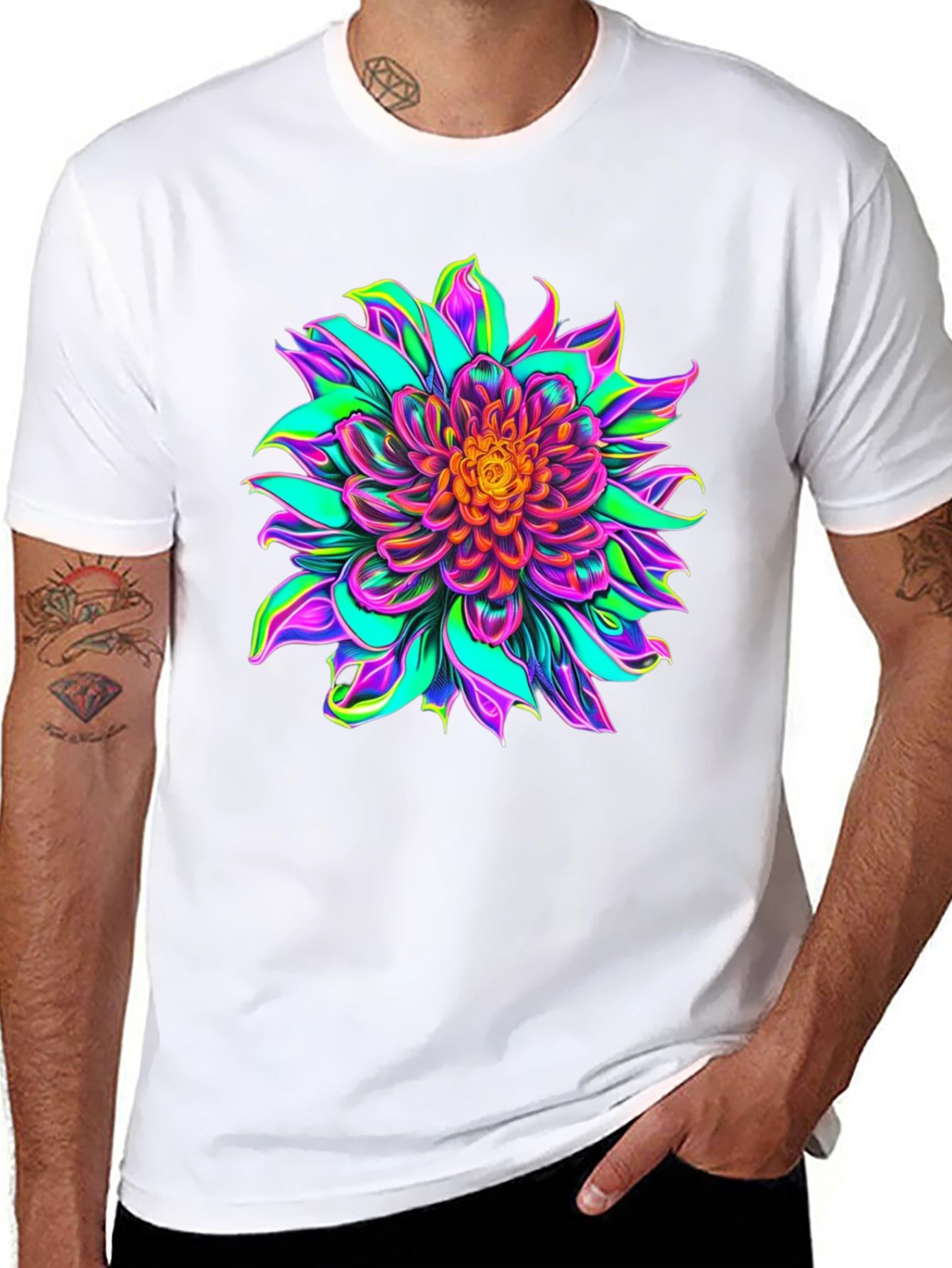 Vibrant Floral Graphic Black T-Shirt
