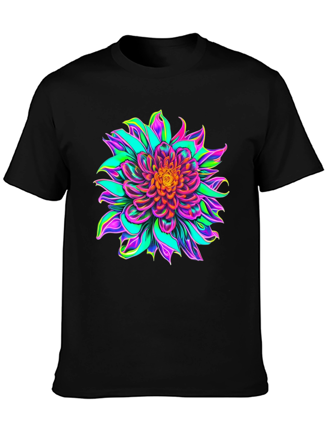 Vibrant Floral Graphic Black T-Shirt