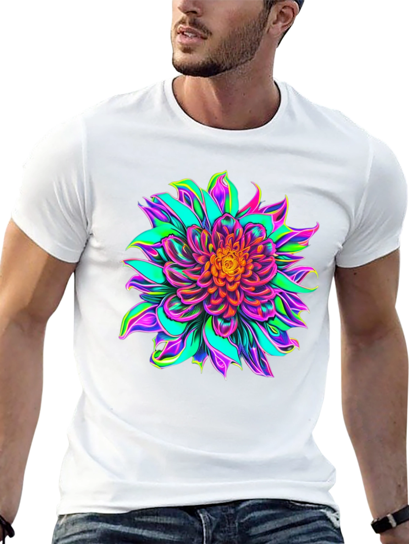 Vibrant Floral Graphic Black T-Shirt