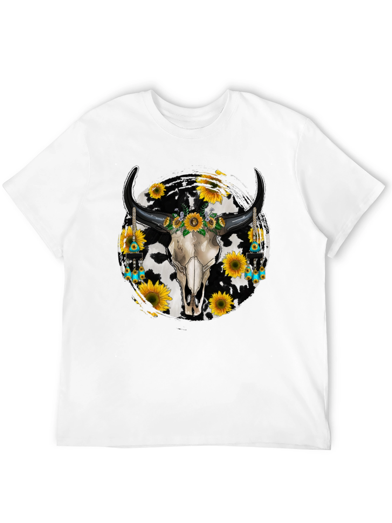 Cow Skull Sunflower Graphic Tee - Western Style