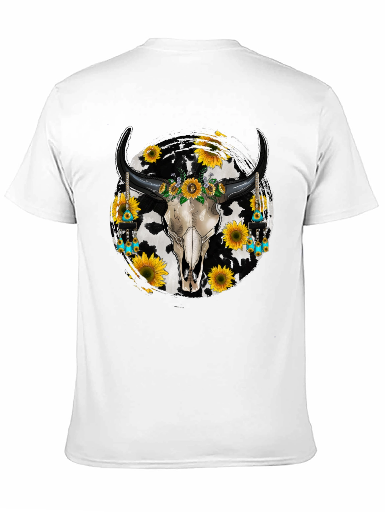 Cow Skull Sunflower Graphic Tee - Western Style